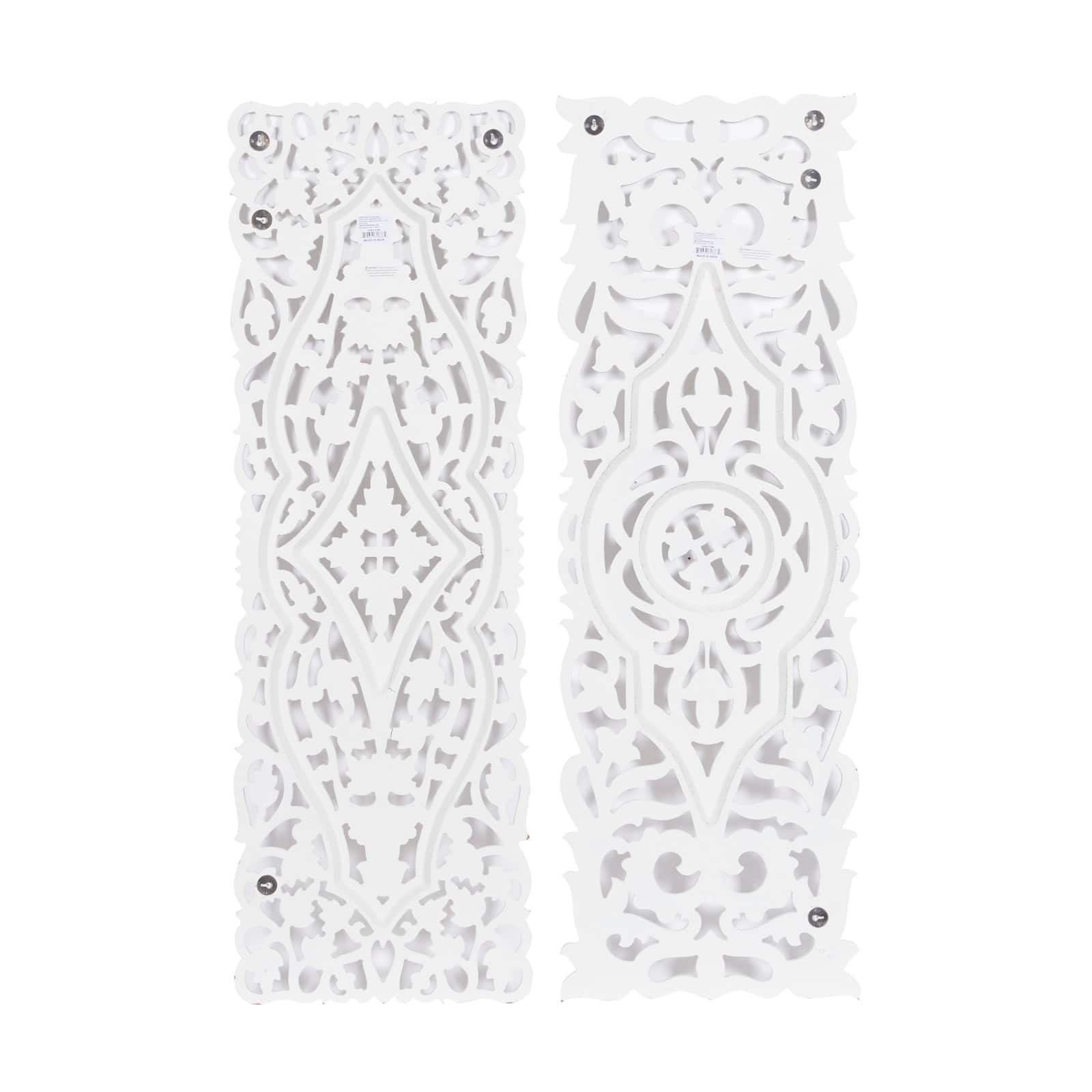 Set of 2 White Mango Wood Farmhouse Abstract Wall Decor, 16" x 48"