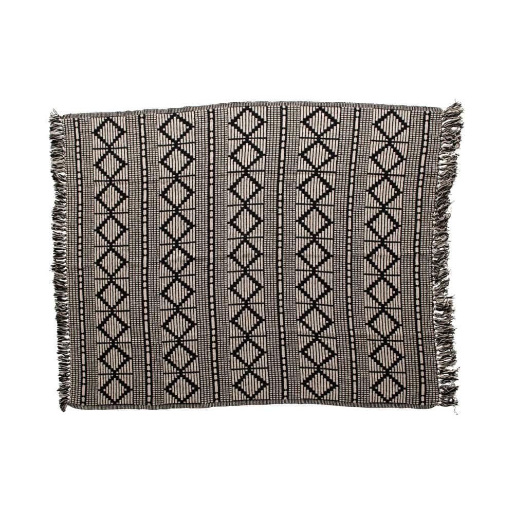 Hello Honey® Black & Beige Woven Cotton Blend Throw Blanket with Fringe