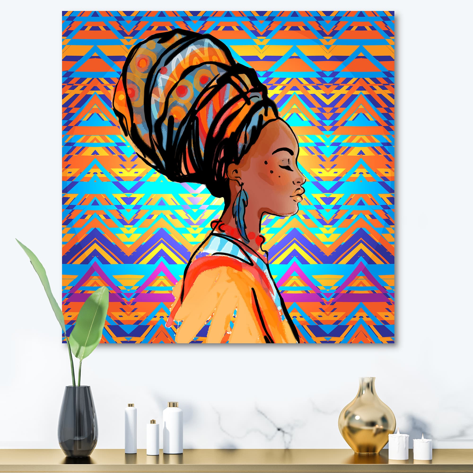 Designart - African American Woman with Turban IV - Modern Canvas Wall Art Print
