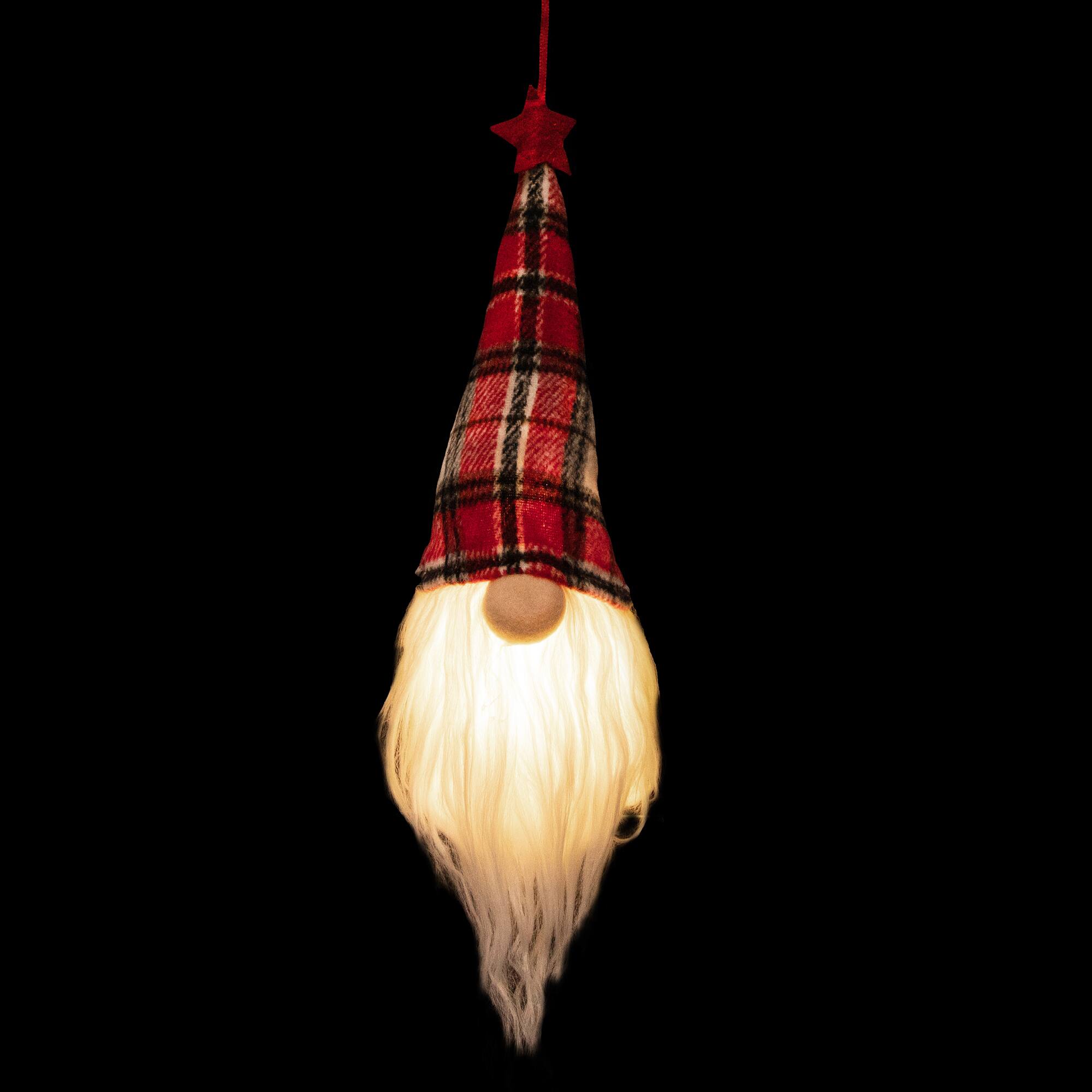 9" LED Lighted Red Plaid Gnome Christmas Ornament