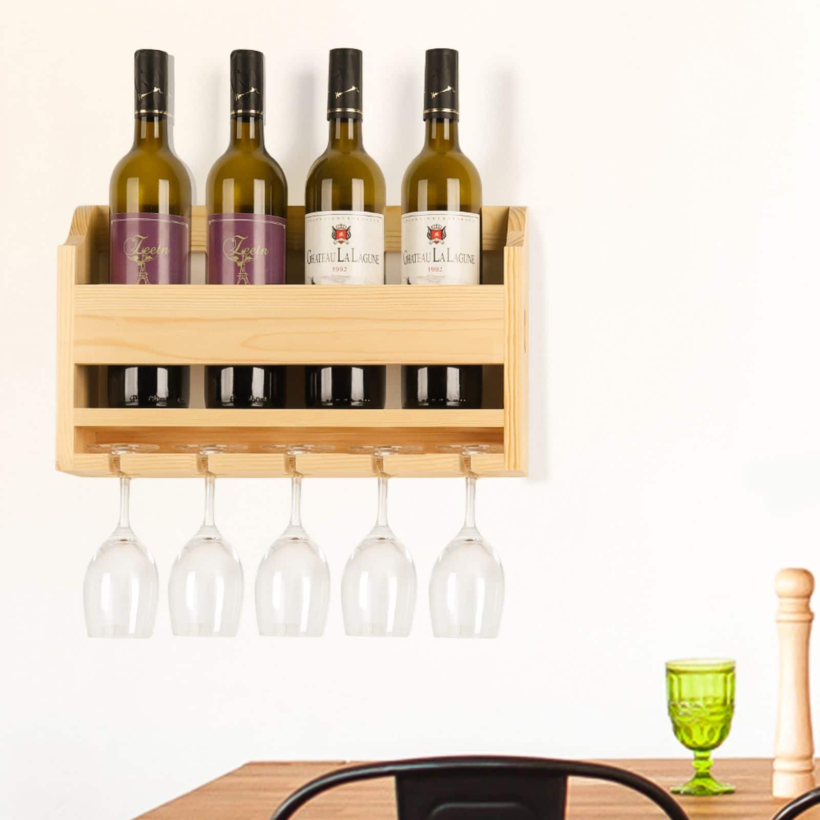 NEX™ Wall-Mounted Wine Rack with 5 Long Stem Glass Holder