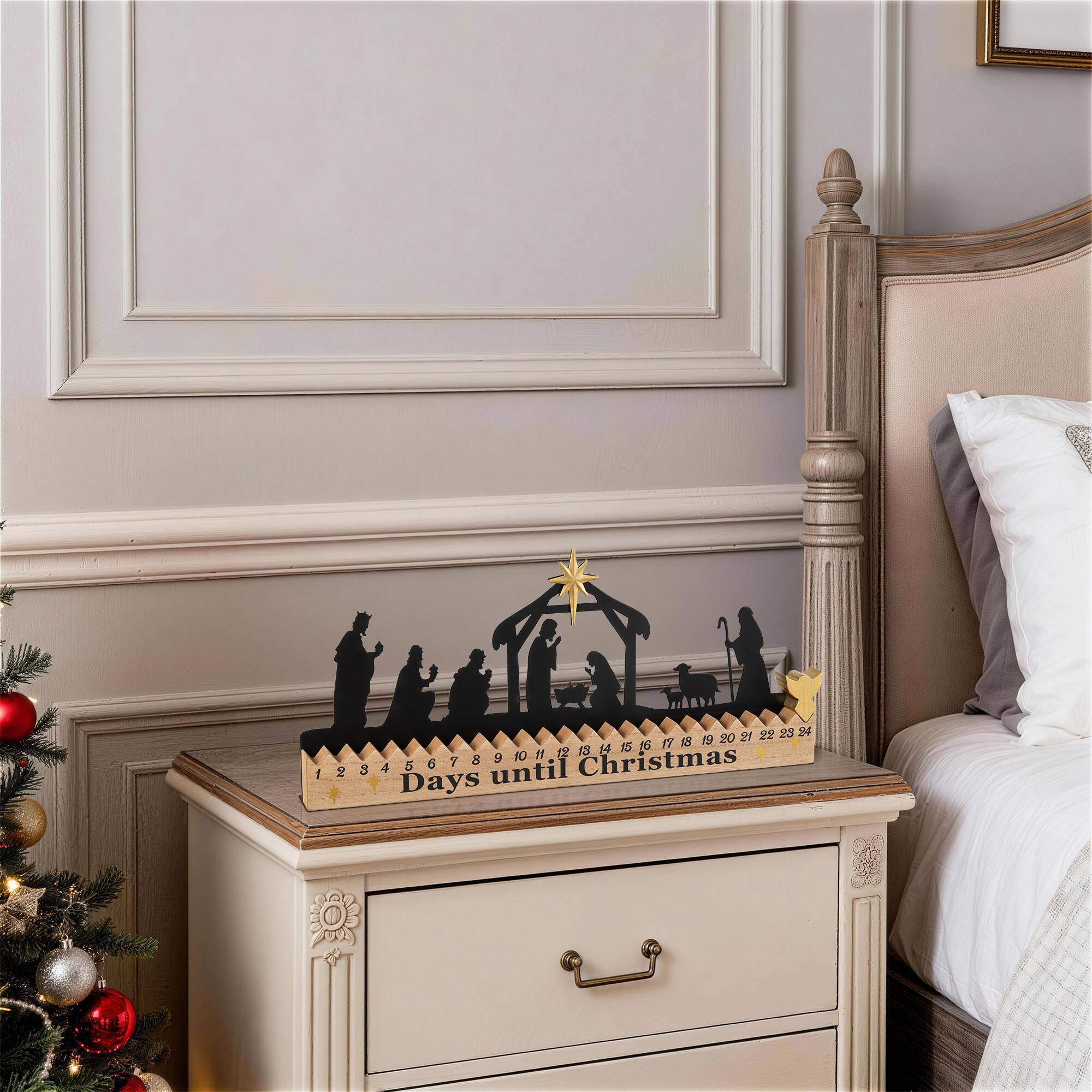 Glitzhome® 18" Christmas Wooden & Metal Nativity Advent Calendar Decor