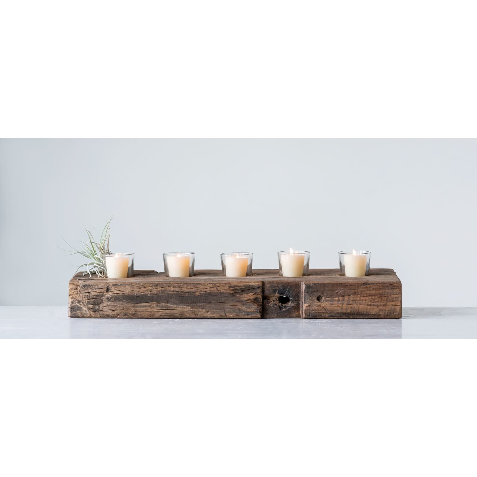 Hello Honey® 23'' Reclaimed Wood Holder with 5 Clear Glass Votives