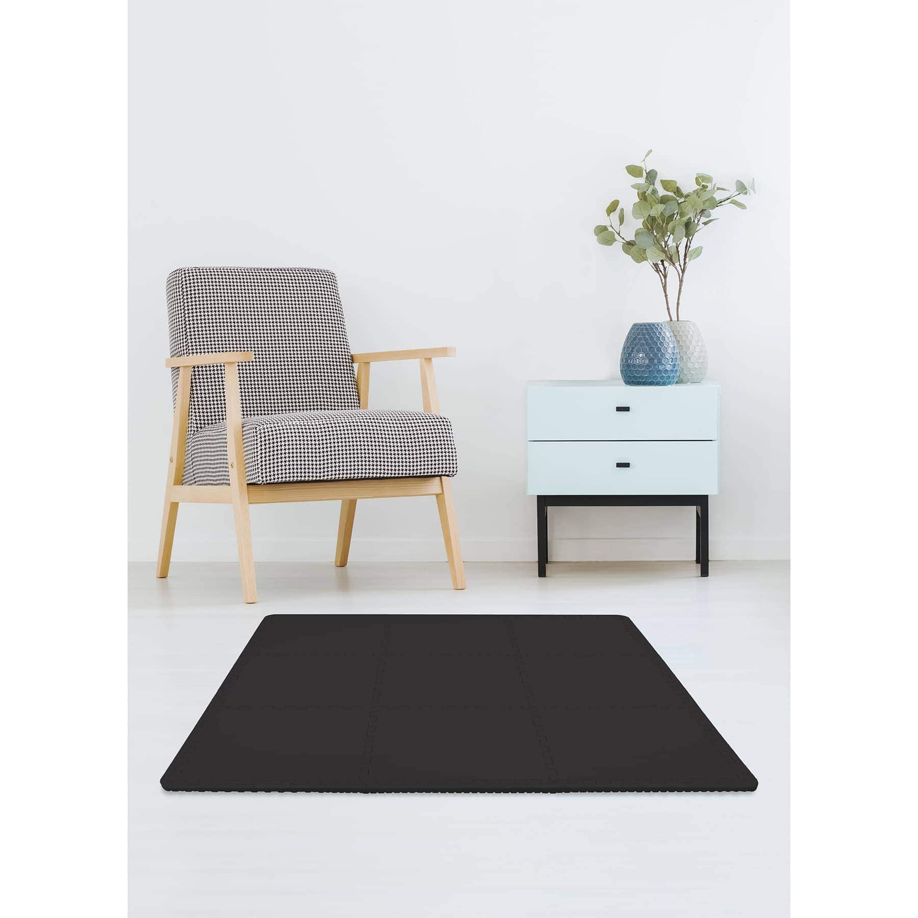FloorPops Black Puzzle Interlocking Floor Tiles Set of 9