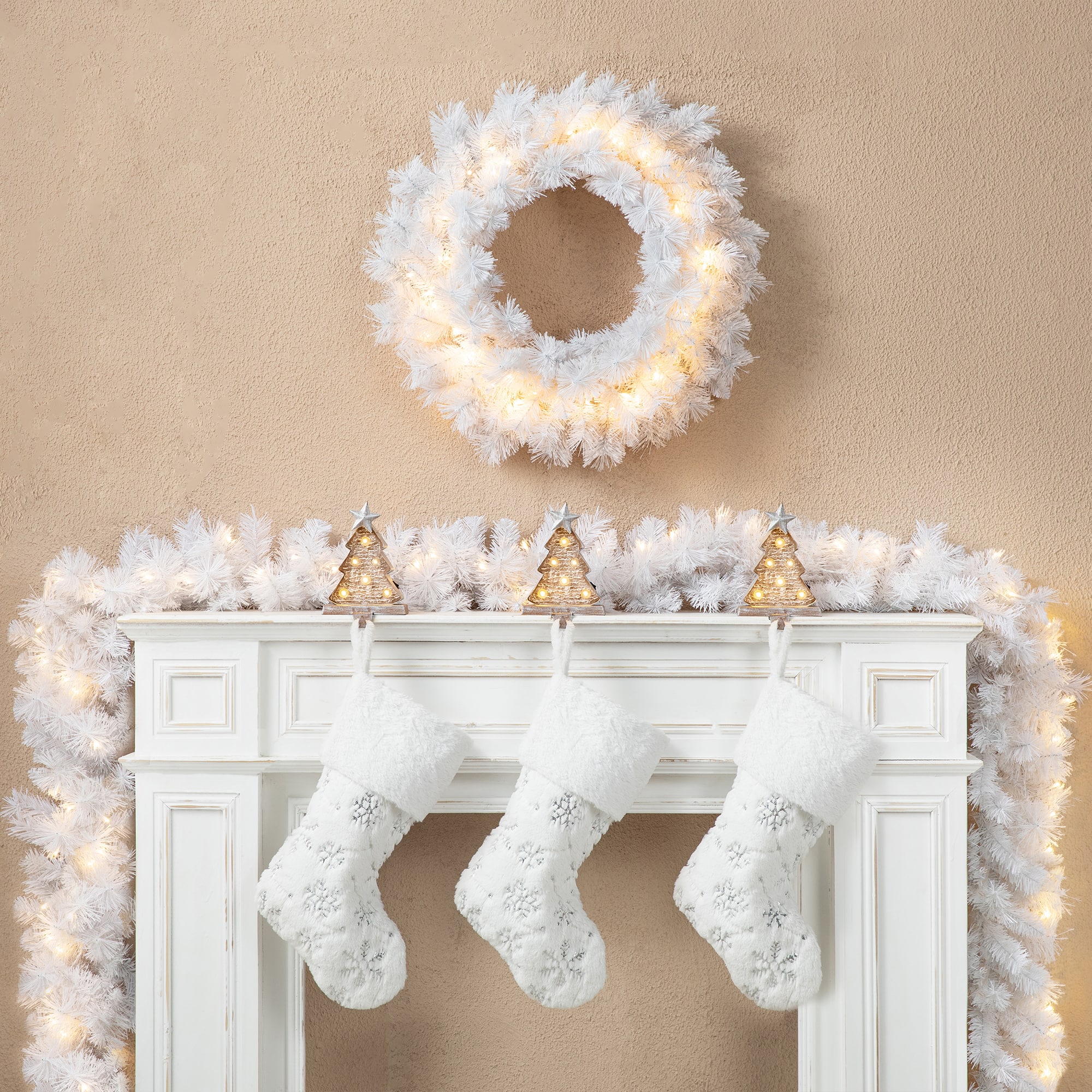 Glitzhome® 9ft. Pre-Lit White Pine Christmas Garland with LED Lights and Timer
