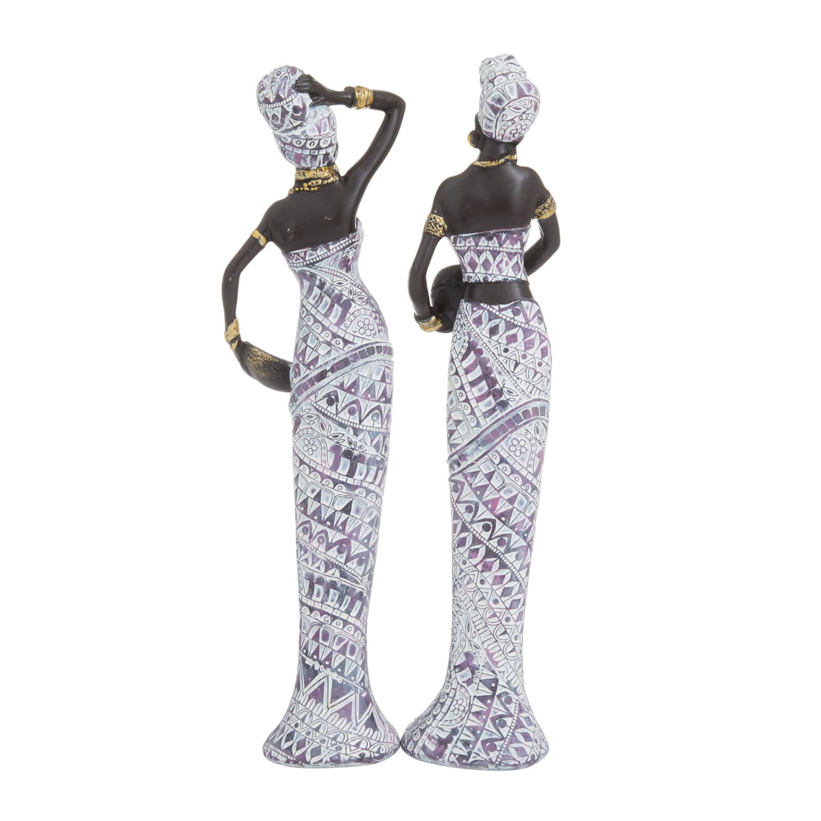 Set of 2 Multi Polystone Eclectic Sculptures, 13" x 3" x 3"