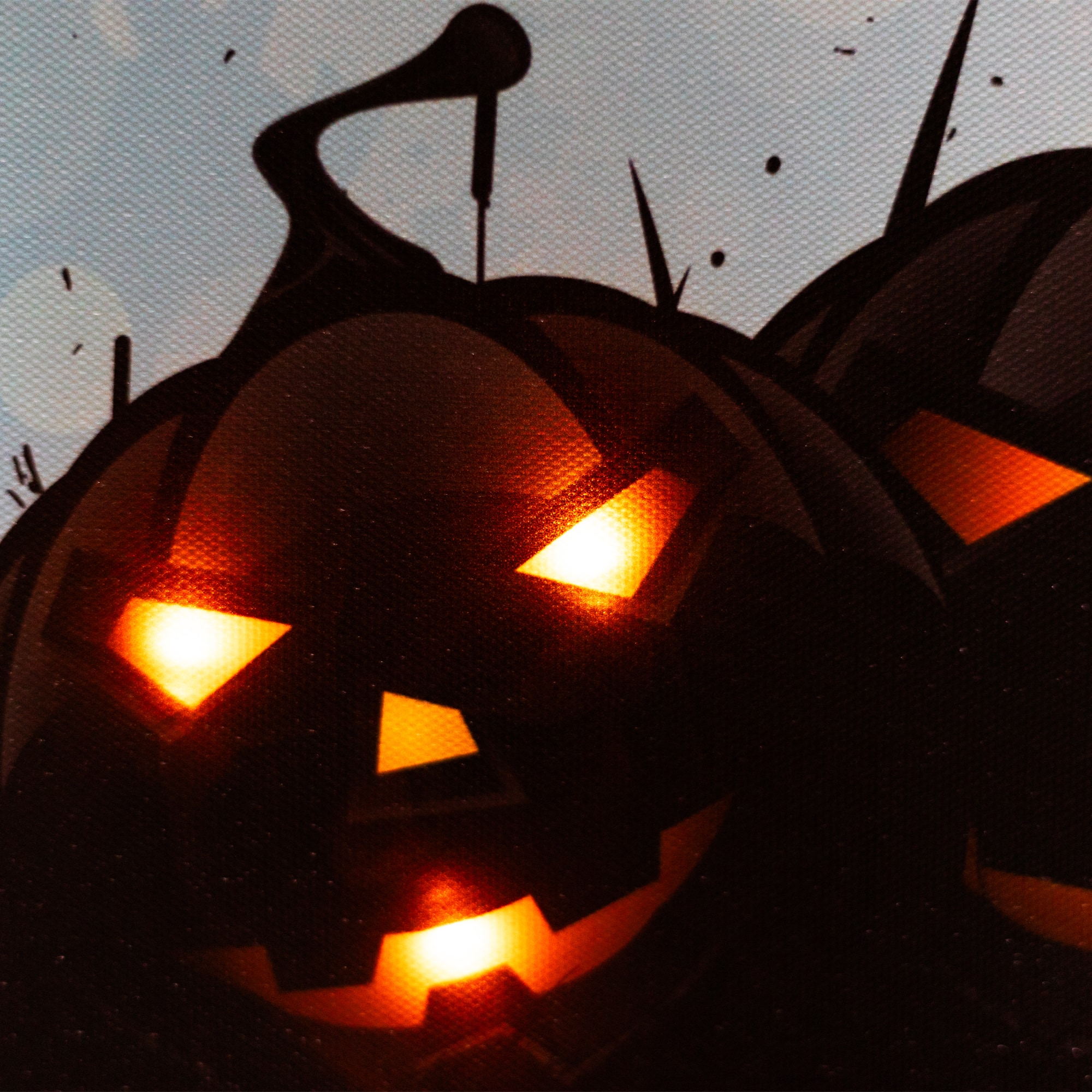 LED Lighted Jack-O-Lanterns & Bats Halloween Canvas Wall Art