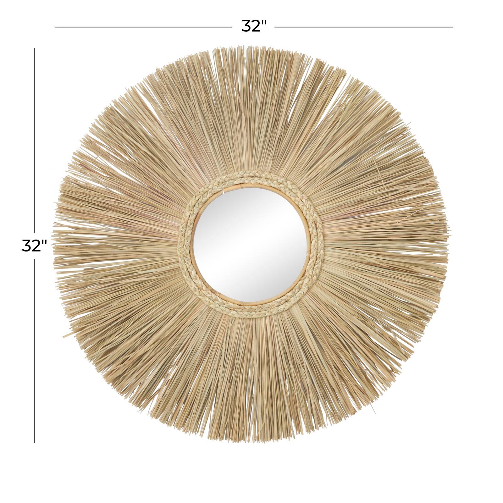 Brown Reed Bohemian Wall Mirror, 32" x 32" x 2"