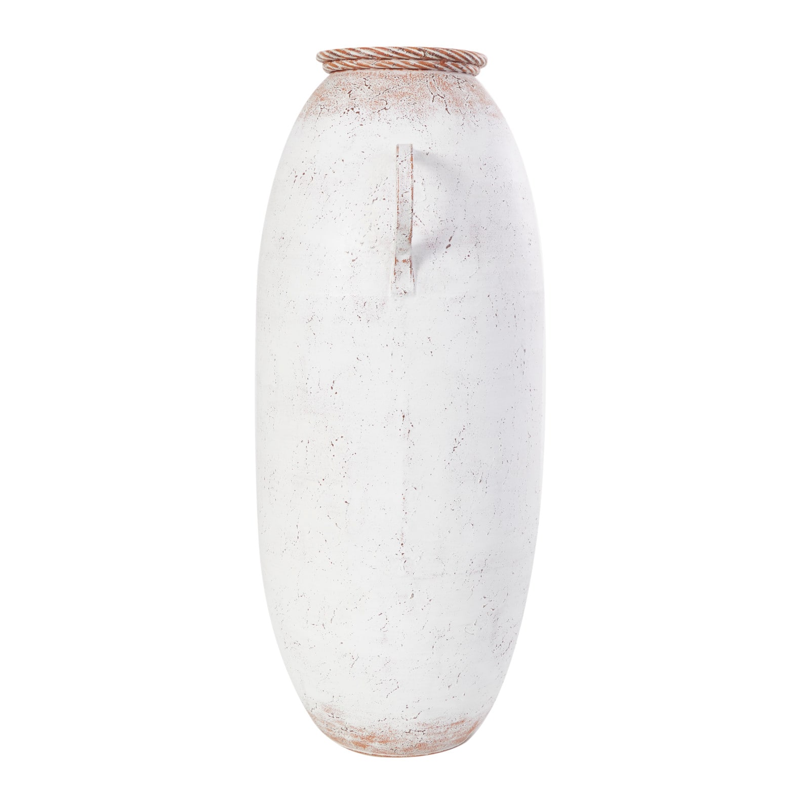 2ft. White Metal Antique Style Vase with Terra Cotta Accents & Handles