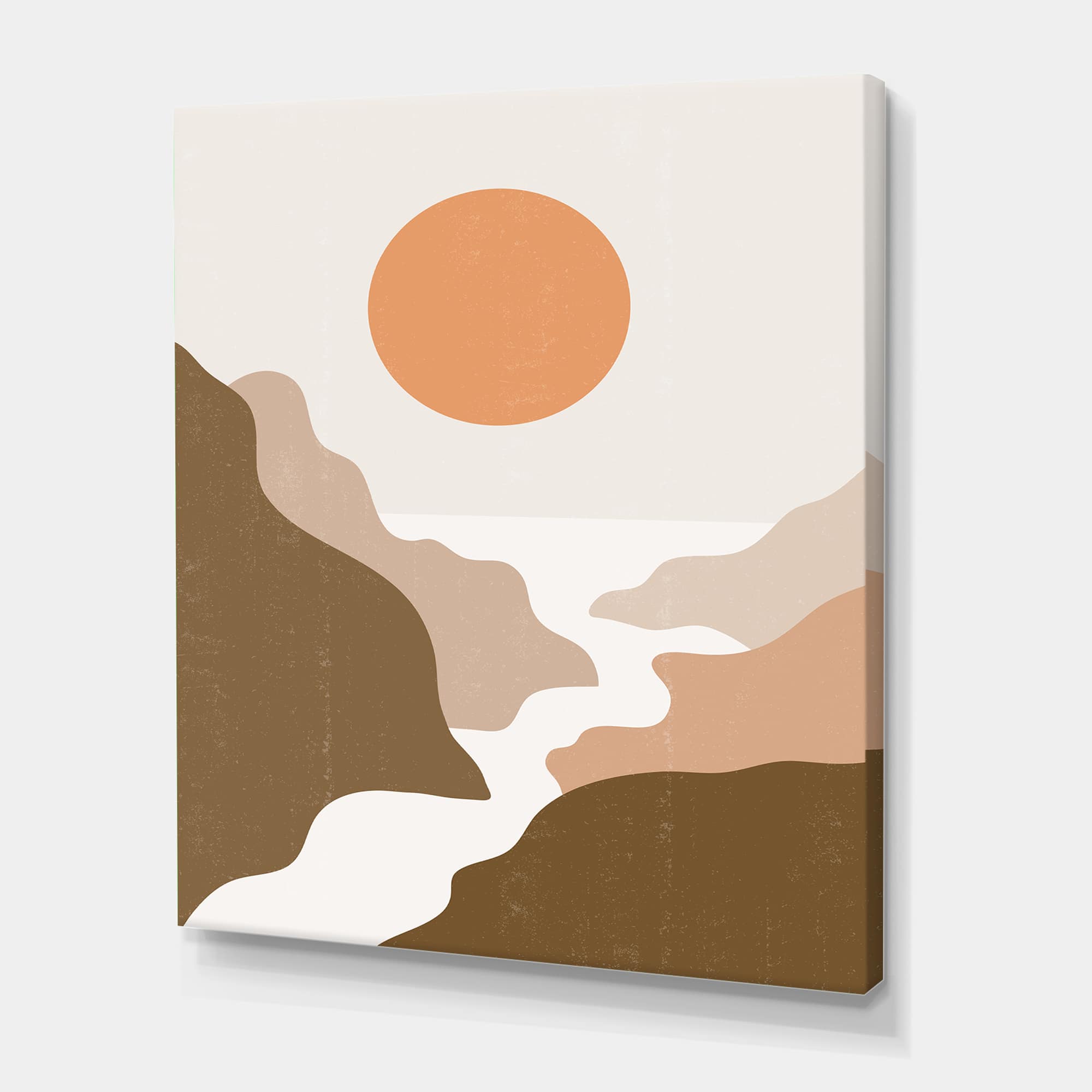Designart - Lanscape With Full Moon In Terracotta Tones - Modern Canvas Wall Art Print