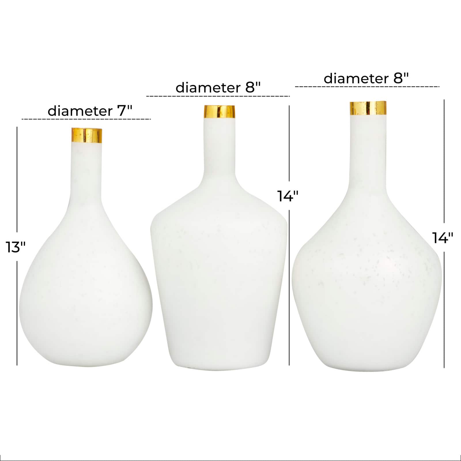 Set of 3" White Glass Glam Vases, 13" x 8" x 8"