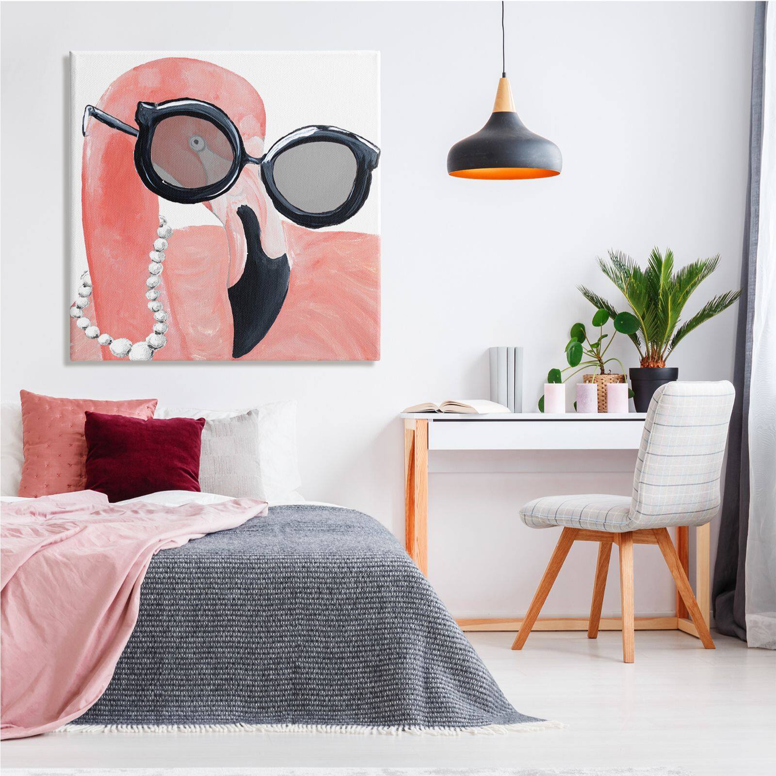 Stupell Industries Glam Fashion Pink Flamingo Sunglasses Pearls Bird Canvas Wall Art