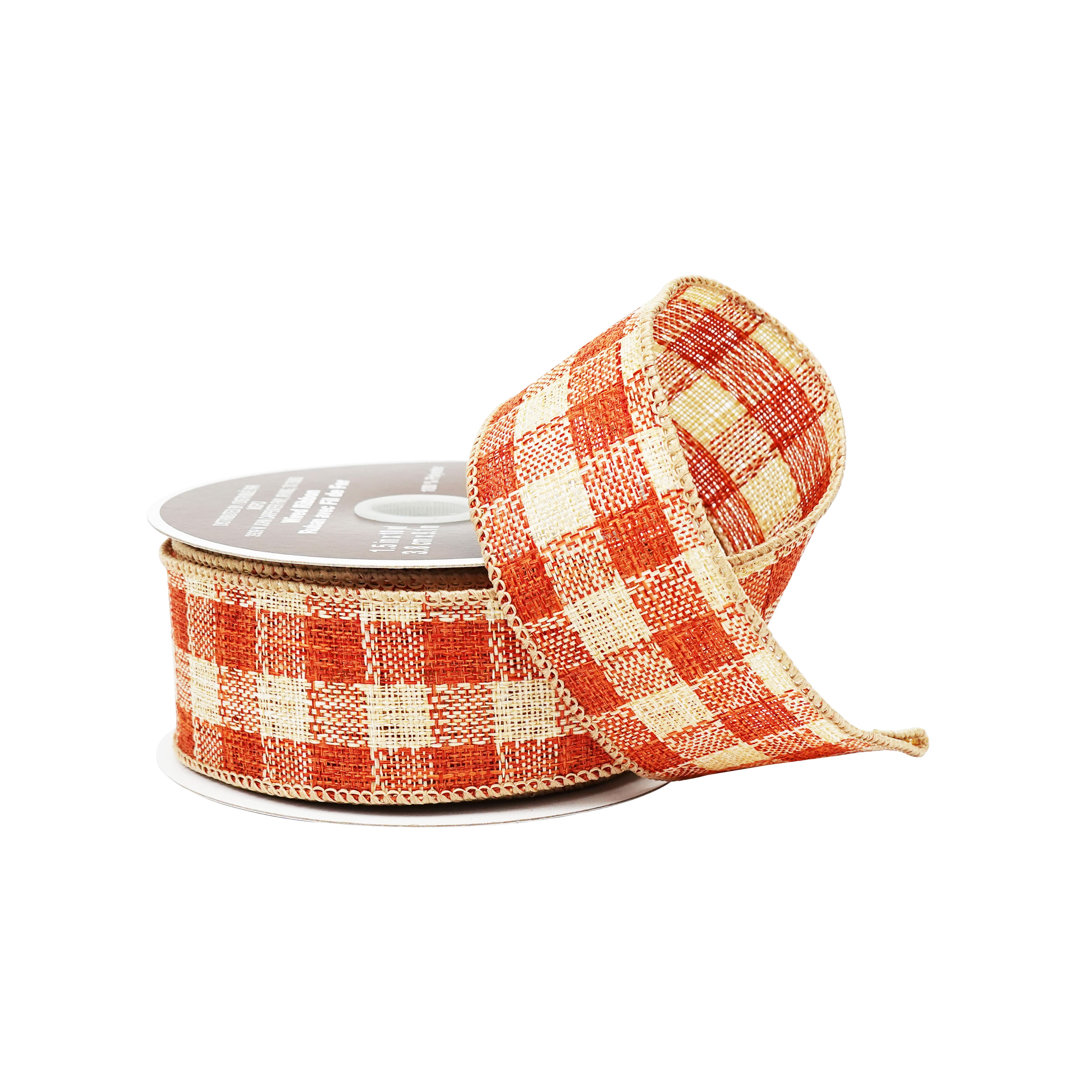 1.5" x 10yd. Orange Plaid Check Wired Ribbon by Celebrate It®