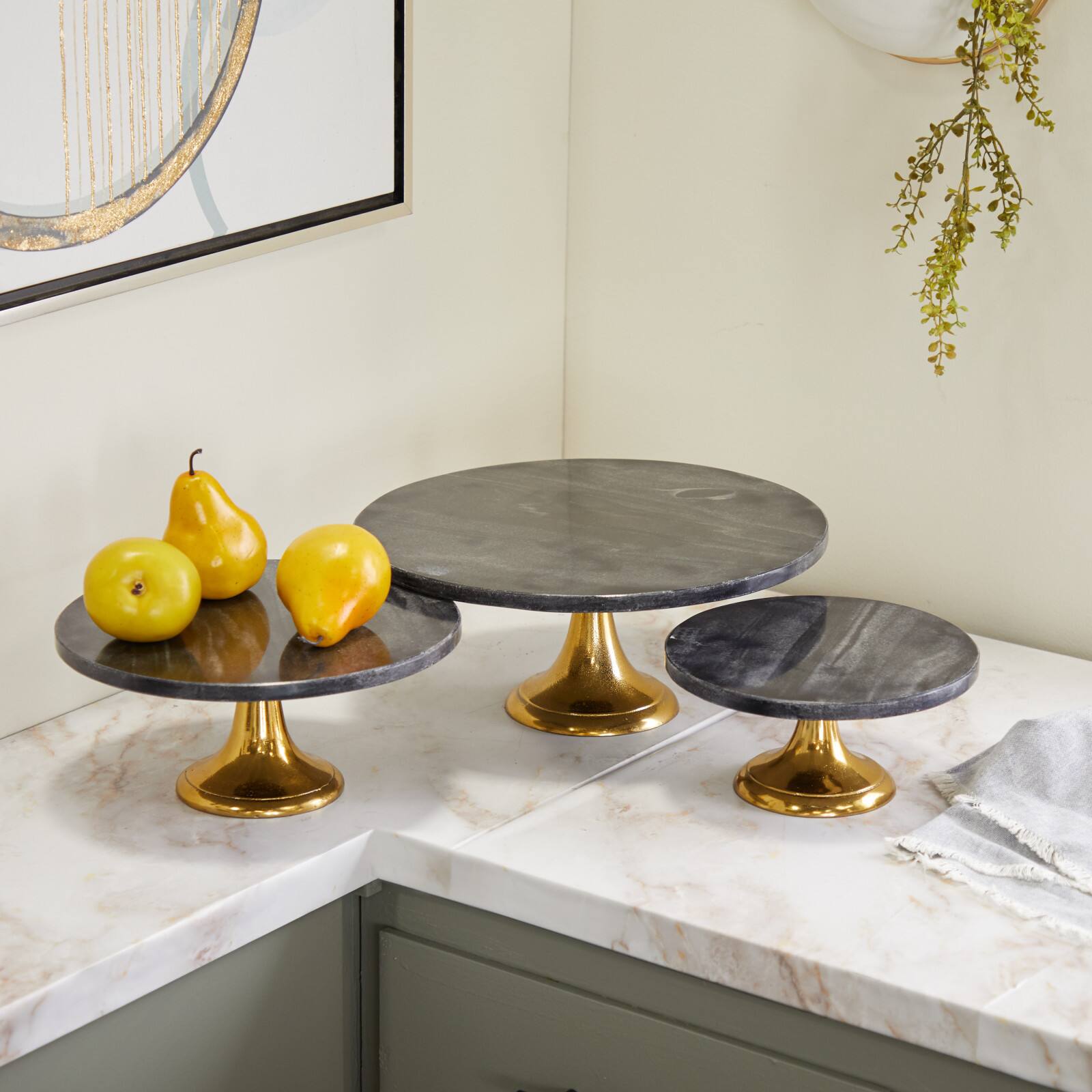 Set of 3 Black Aluminum Natural Cake Stand, 6" x 12" x 12"