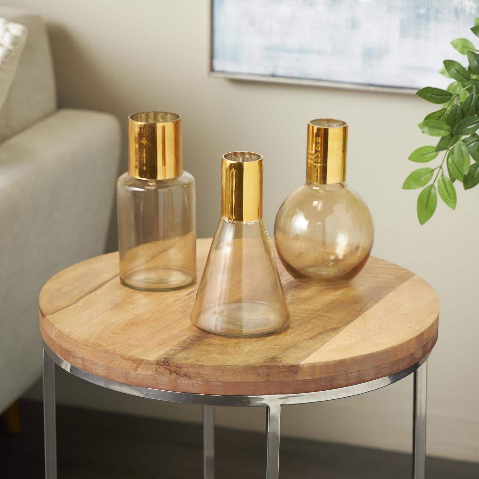 Gold Glass Geometric Tinted Decorative Vases, 3ct.