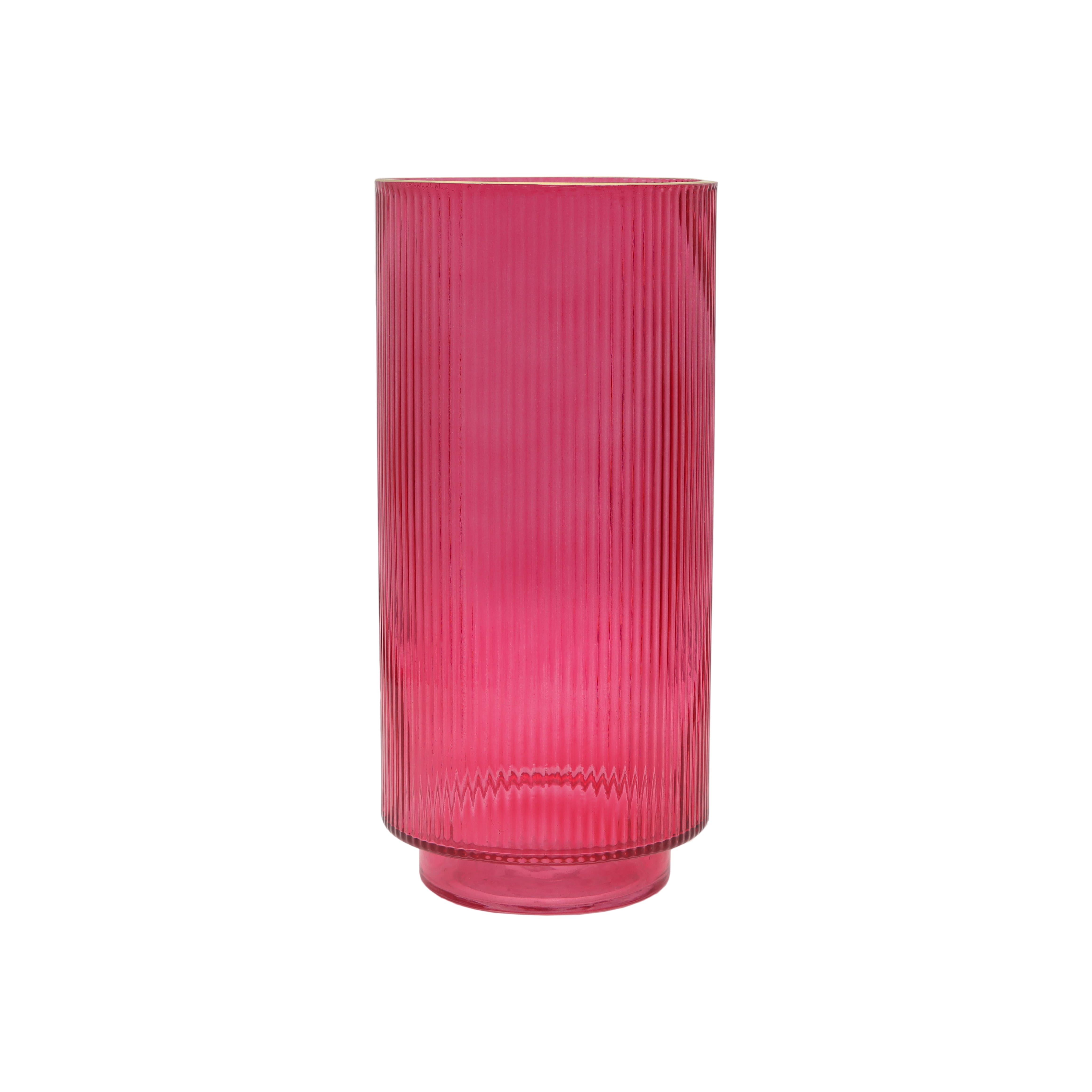 7.75" Pink Fluted Glass Cylinder Vase by Ashland®