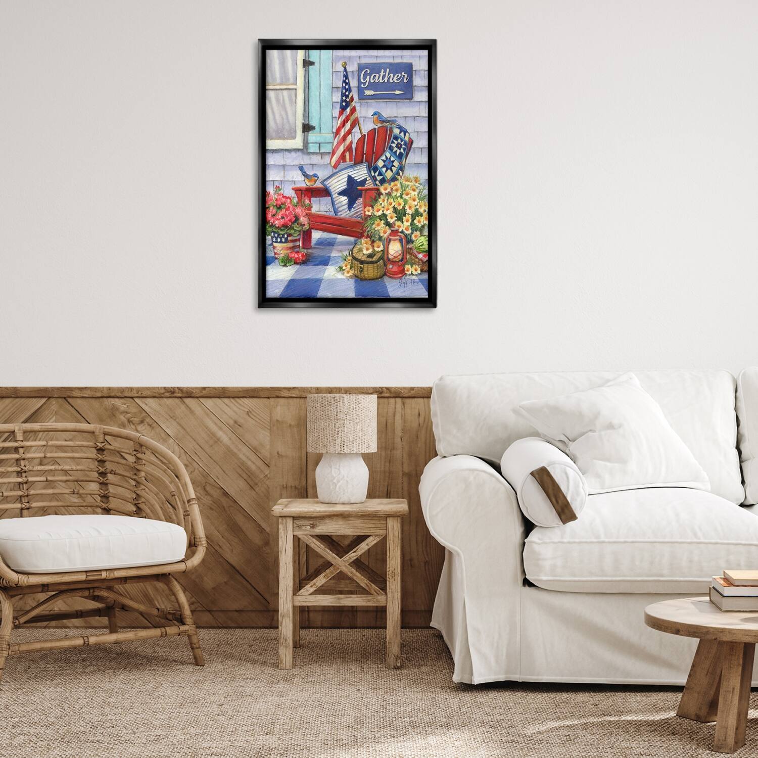 Stupell Industries Patriotic Porch View Floater Framed Art
