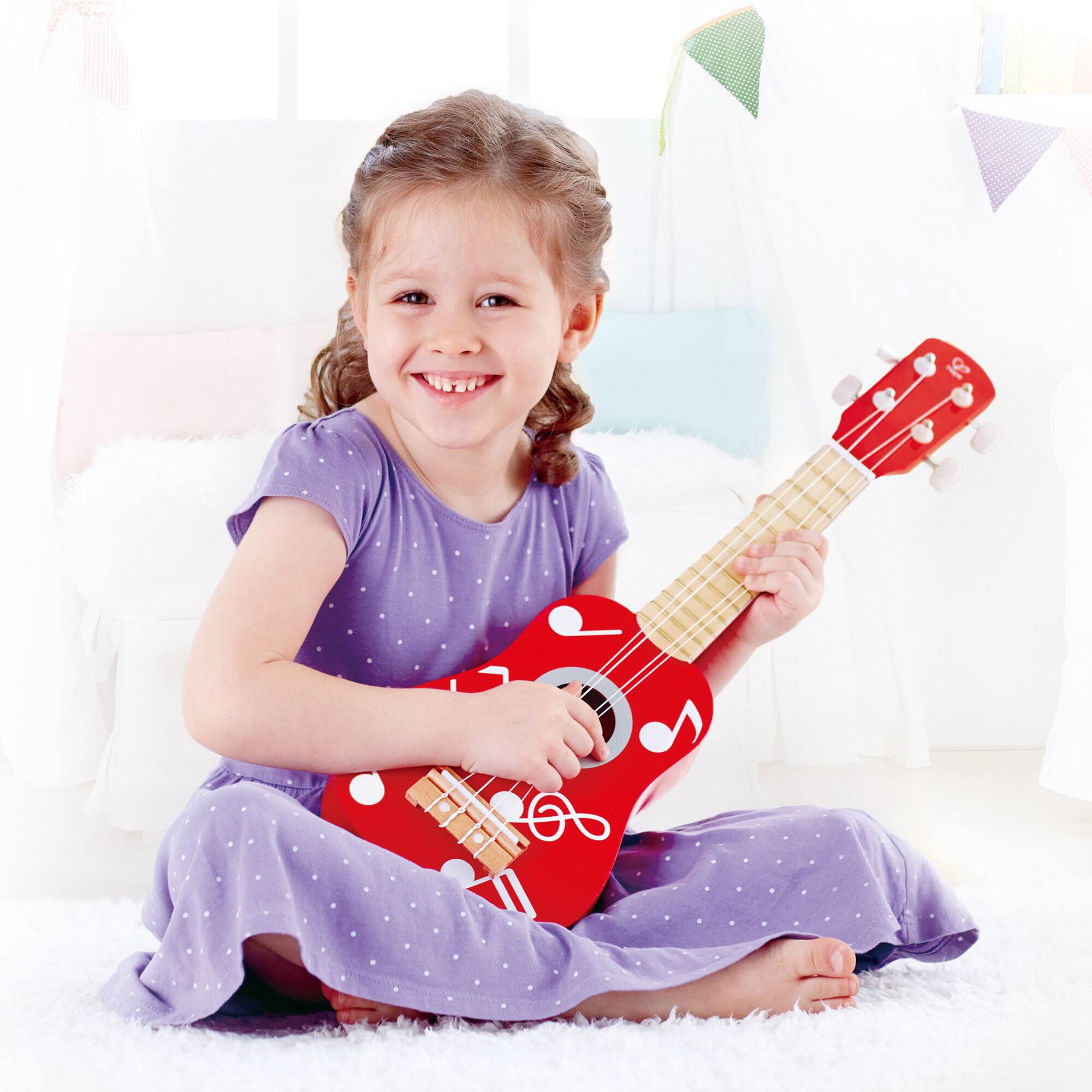 Hape 21" Red Dot Kid's Wooden Toy Ukulele