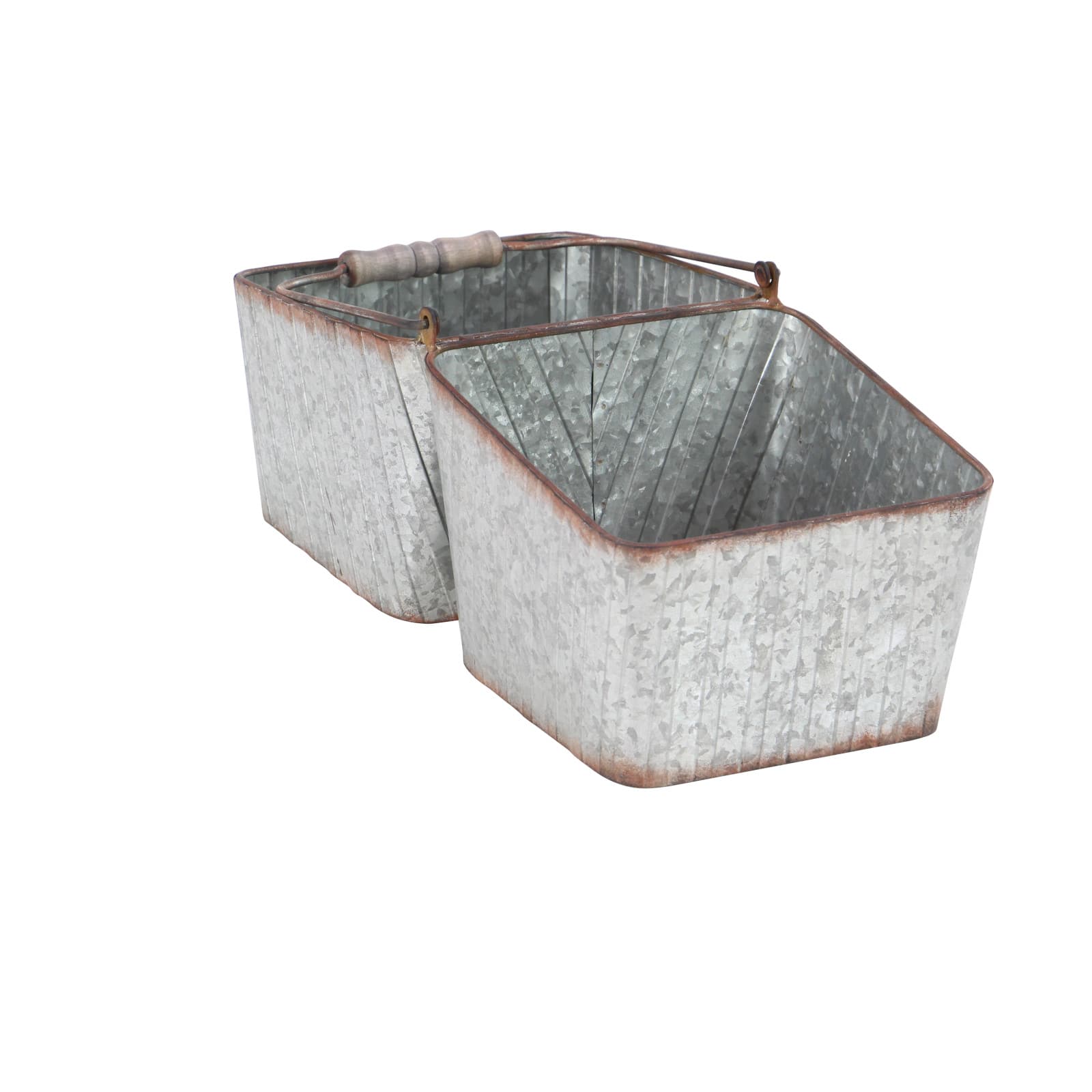 16" Silver Metal Farmhouse 2-Pot Planter