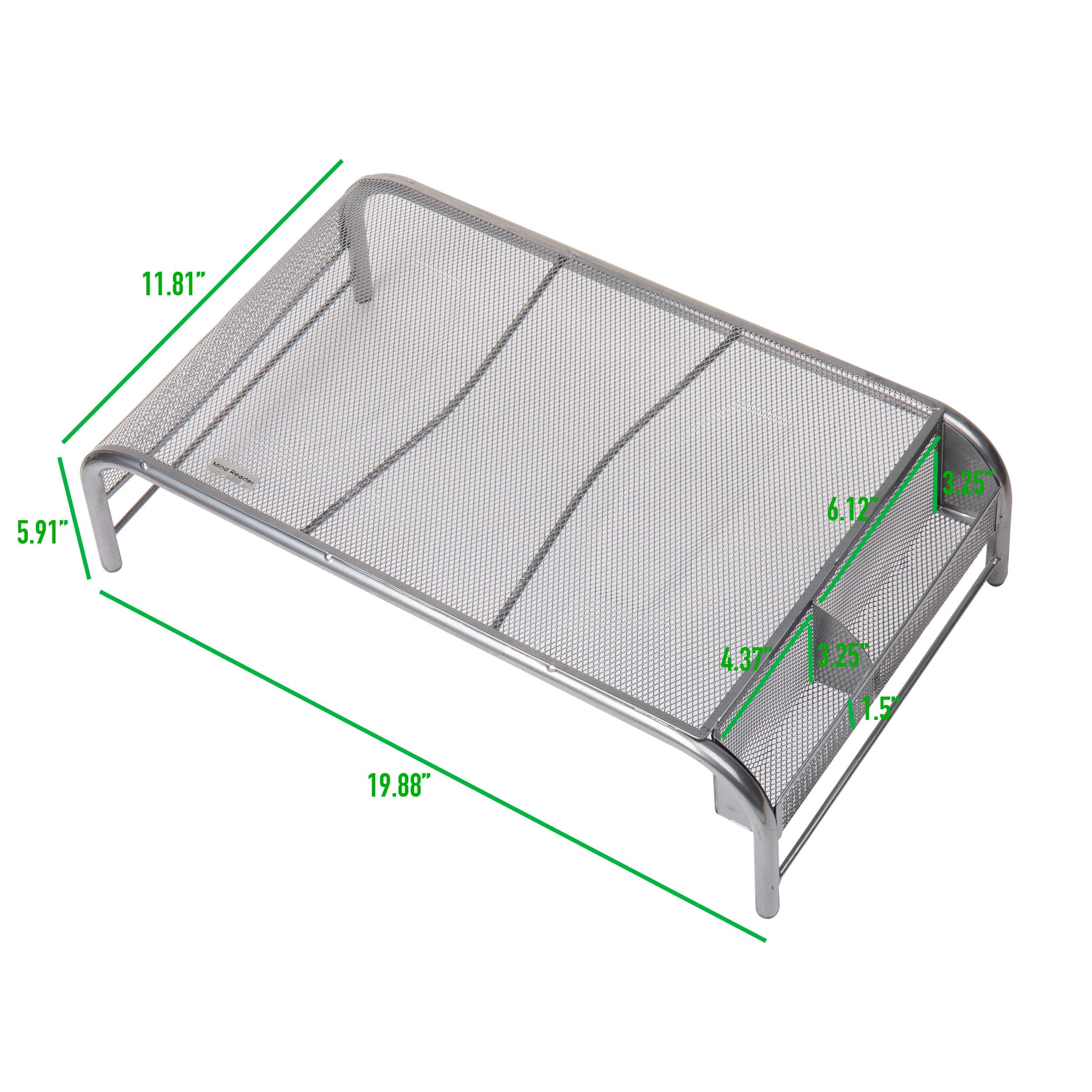 Mind Reader Silver Metal Mesh Monitor Stand with 2 Storage Compartments