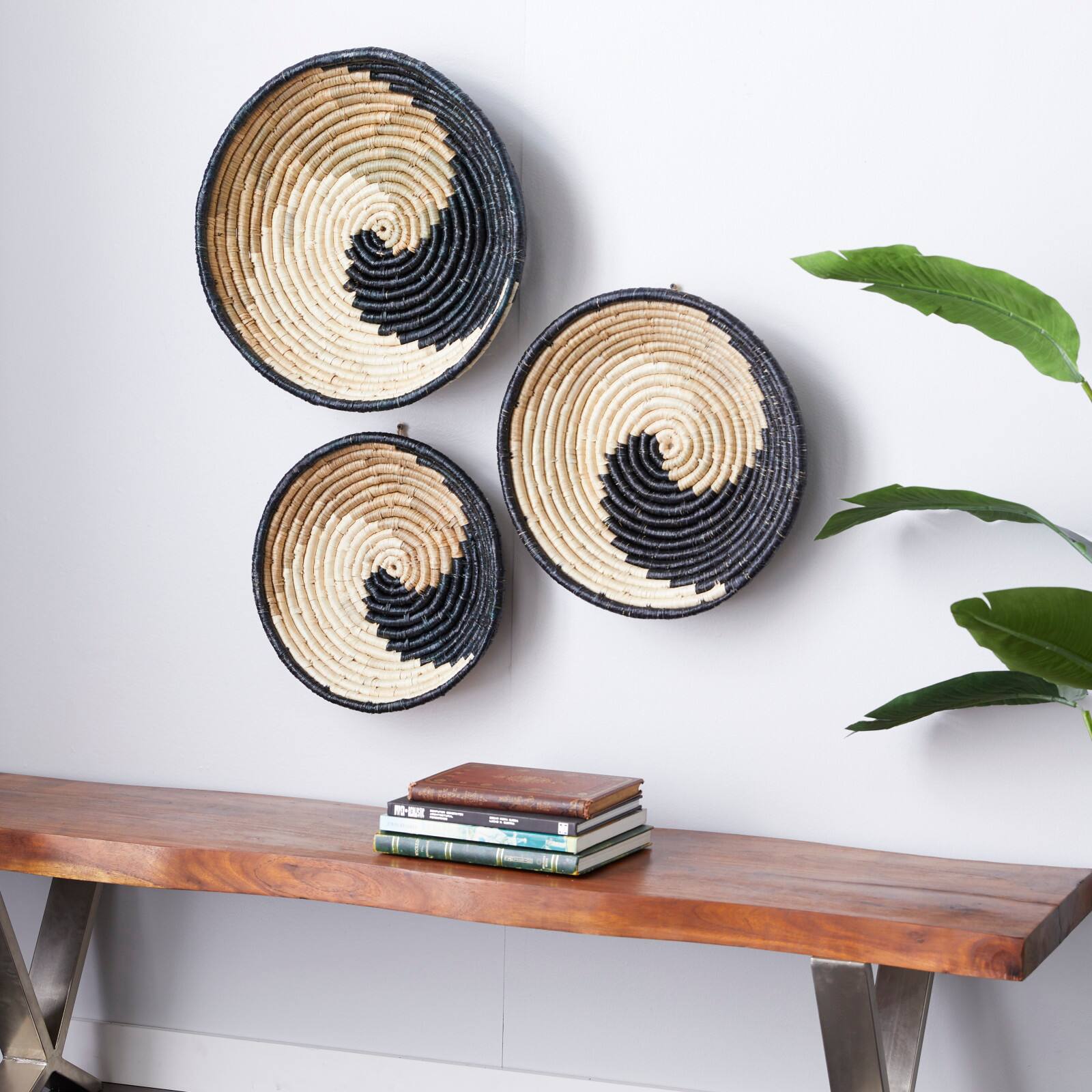 Set of 3 Black Wood Boho Style Wall Decor 20", 18", 16"