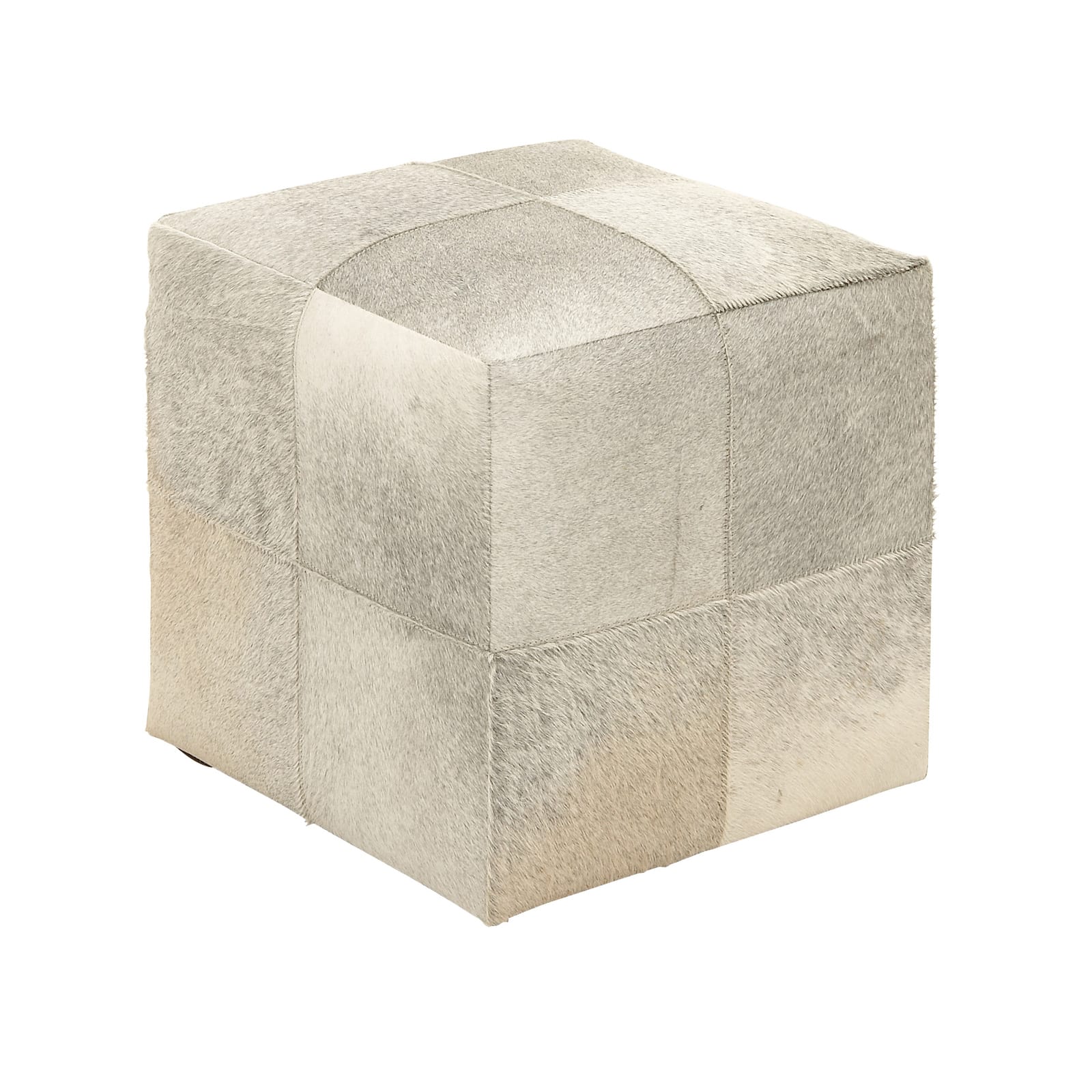 16" Gray Leather & Wood Glam Ottoman