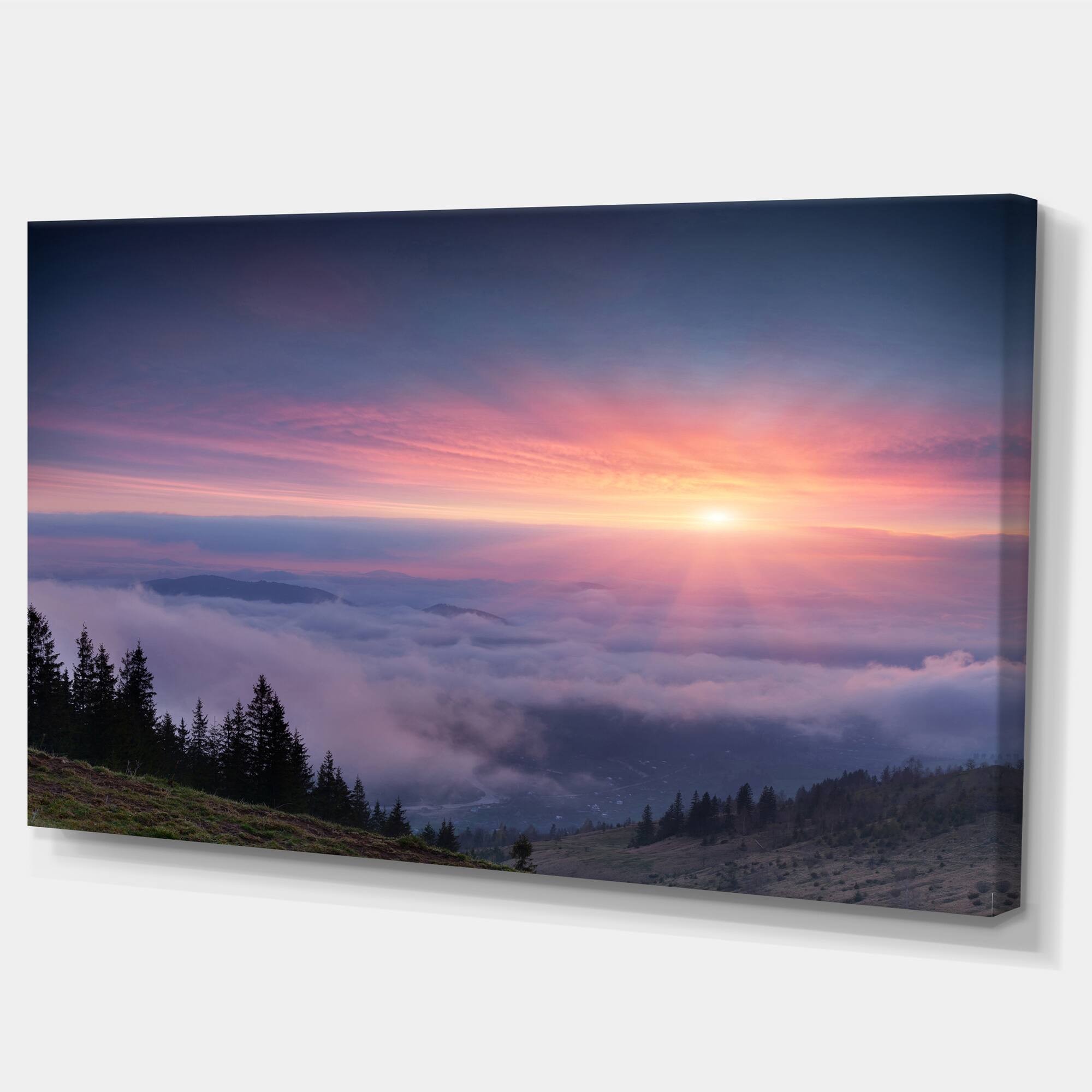 Designart - Sunrise in Purple Sky Over Mountains