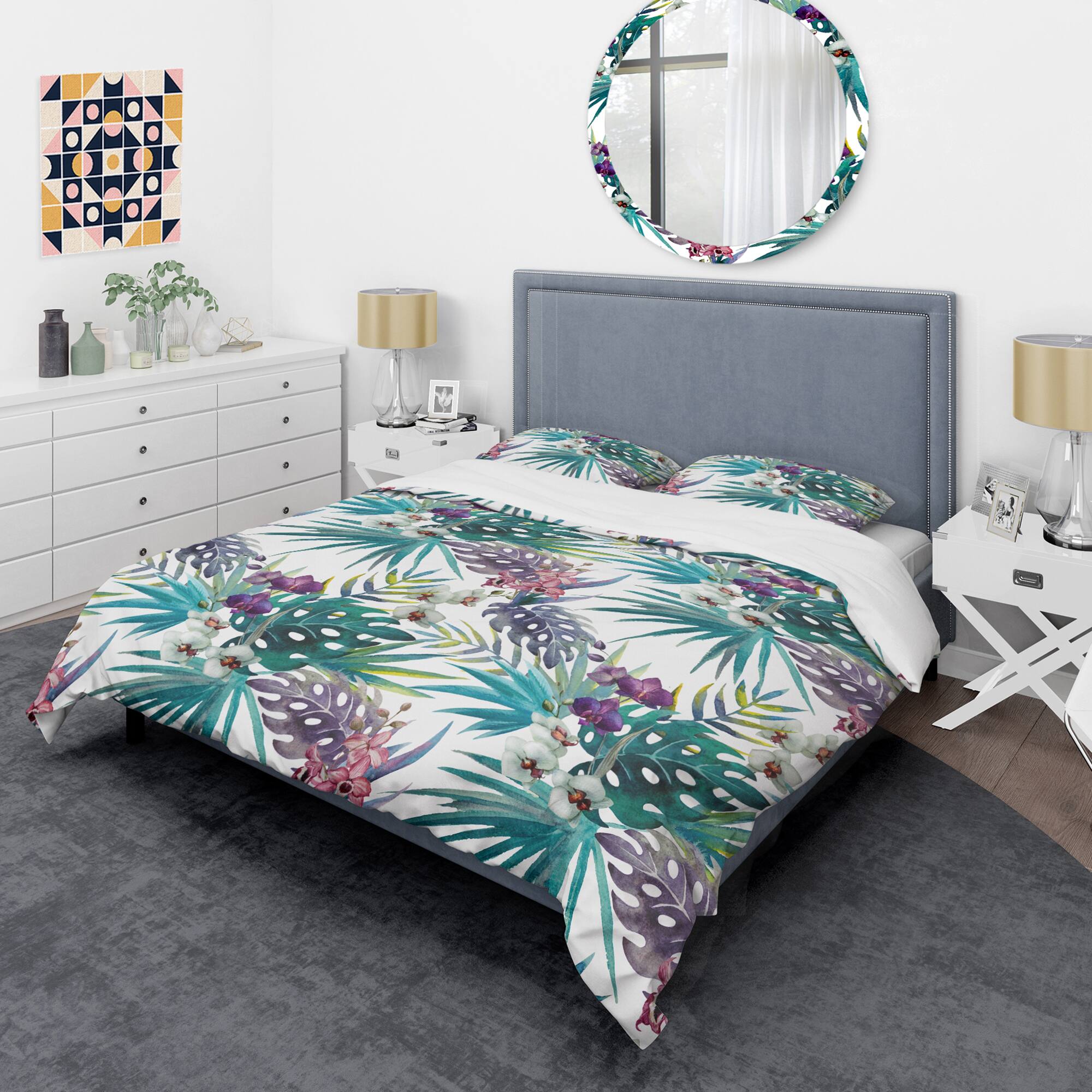 Designart 'Retro Floral Botanical Design II' Mid-Century Duvet Cover Set