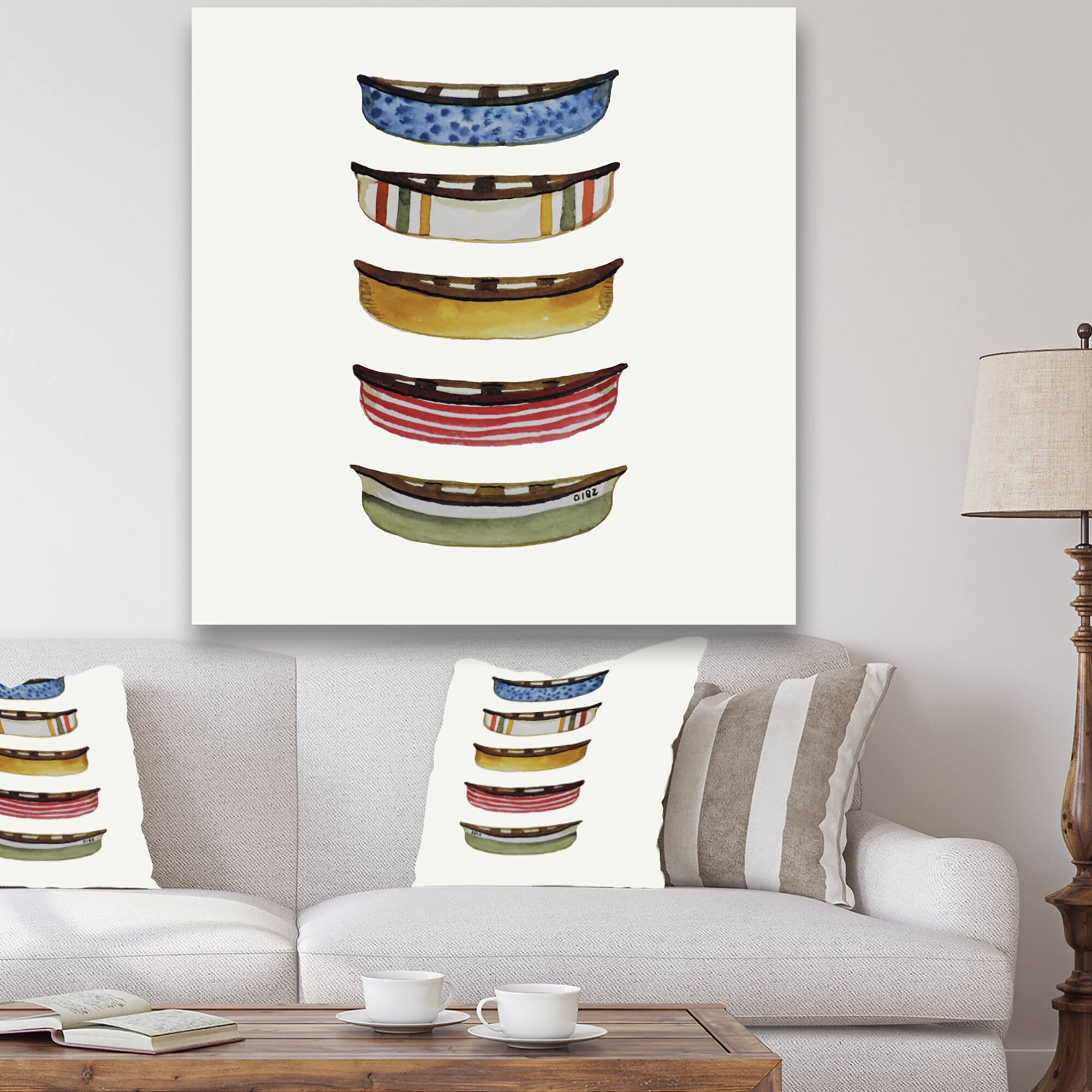 Designart - Five Canoes - Lake House Premium Canvas Wall Art