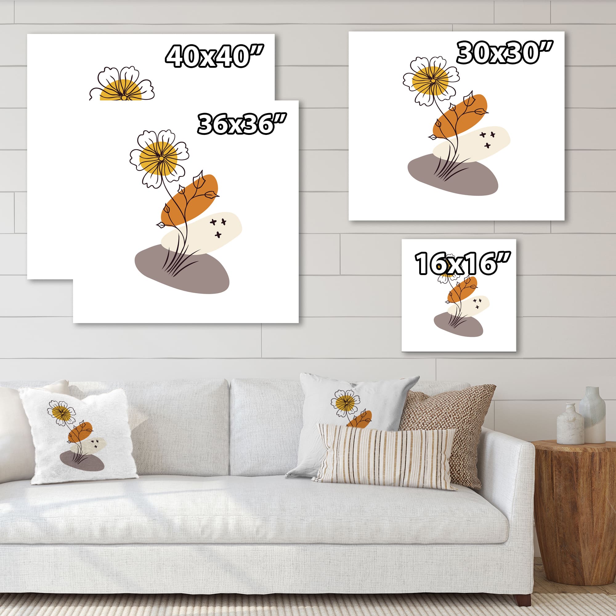 Designart - Abstract Flowers On Minimal Shapes I - Modern Canvas Wall Art Print