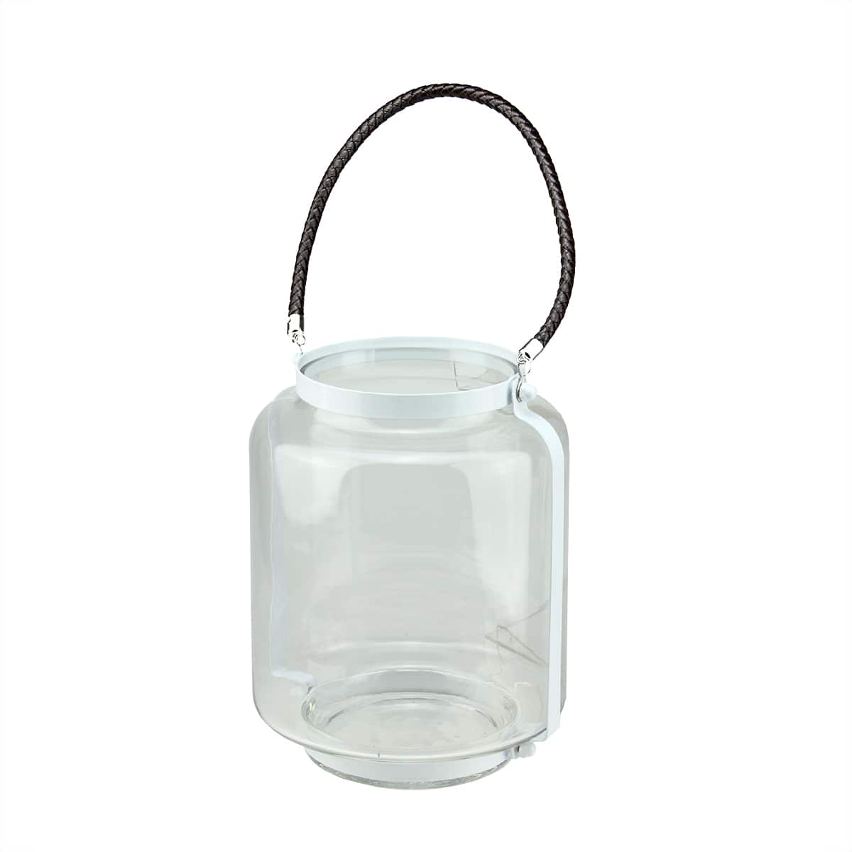 17" White Framed Glass Pillar Candle Holder Lantern