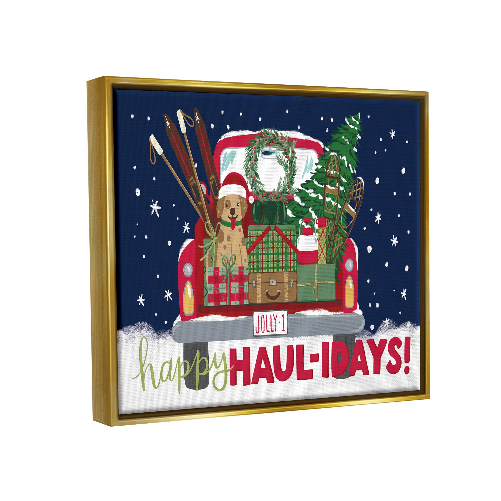 Stupell Industries Happy Haul-idays Christmas Gift Truck Framed Floater Canvas Wall Art