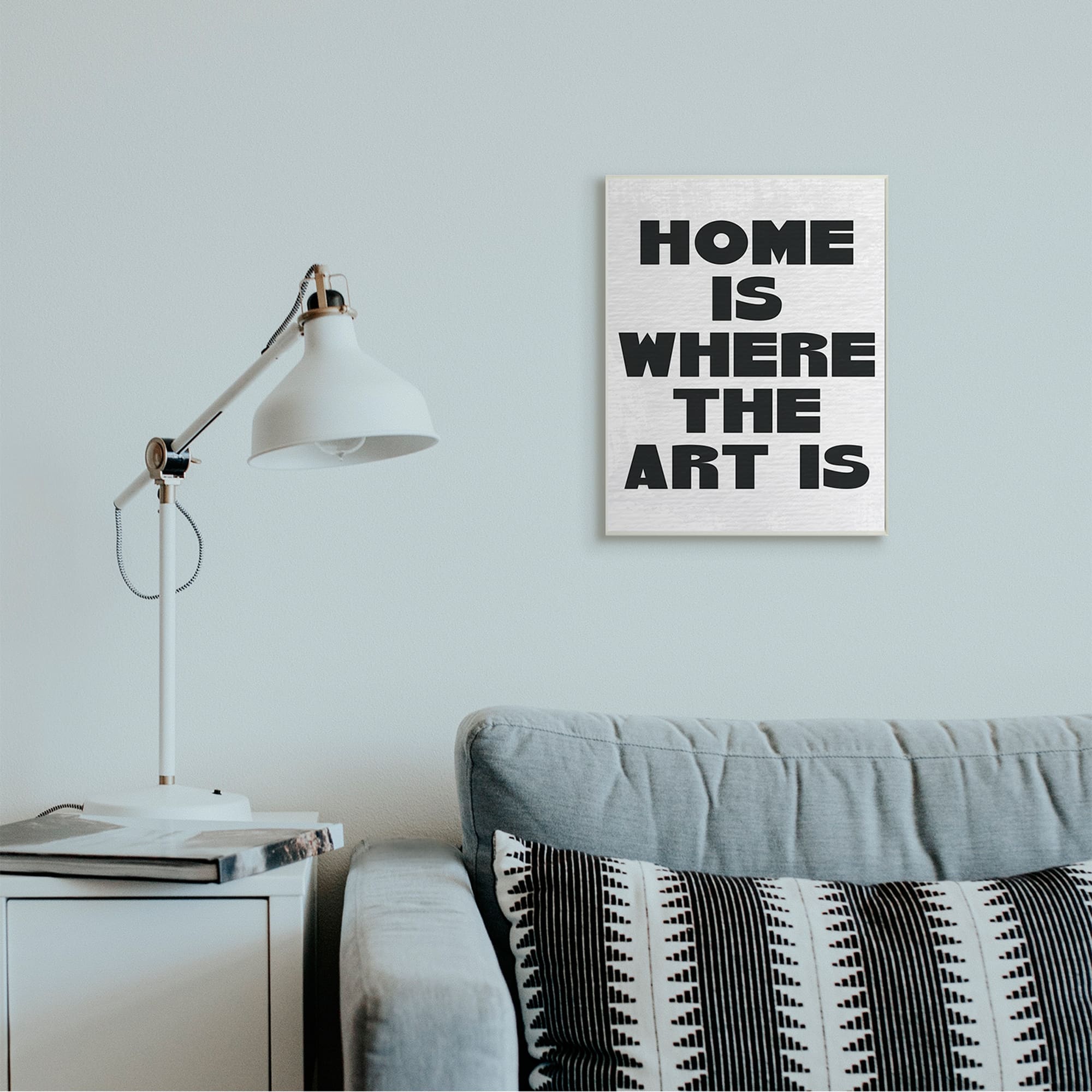 Stupell Industries Home Is Where Art Is Phrase Minimal Black White Wall Plaque