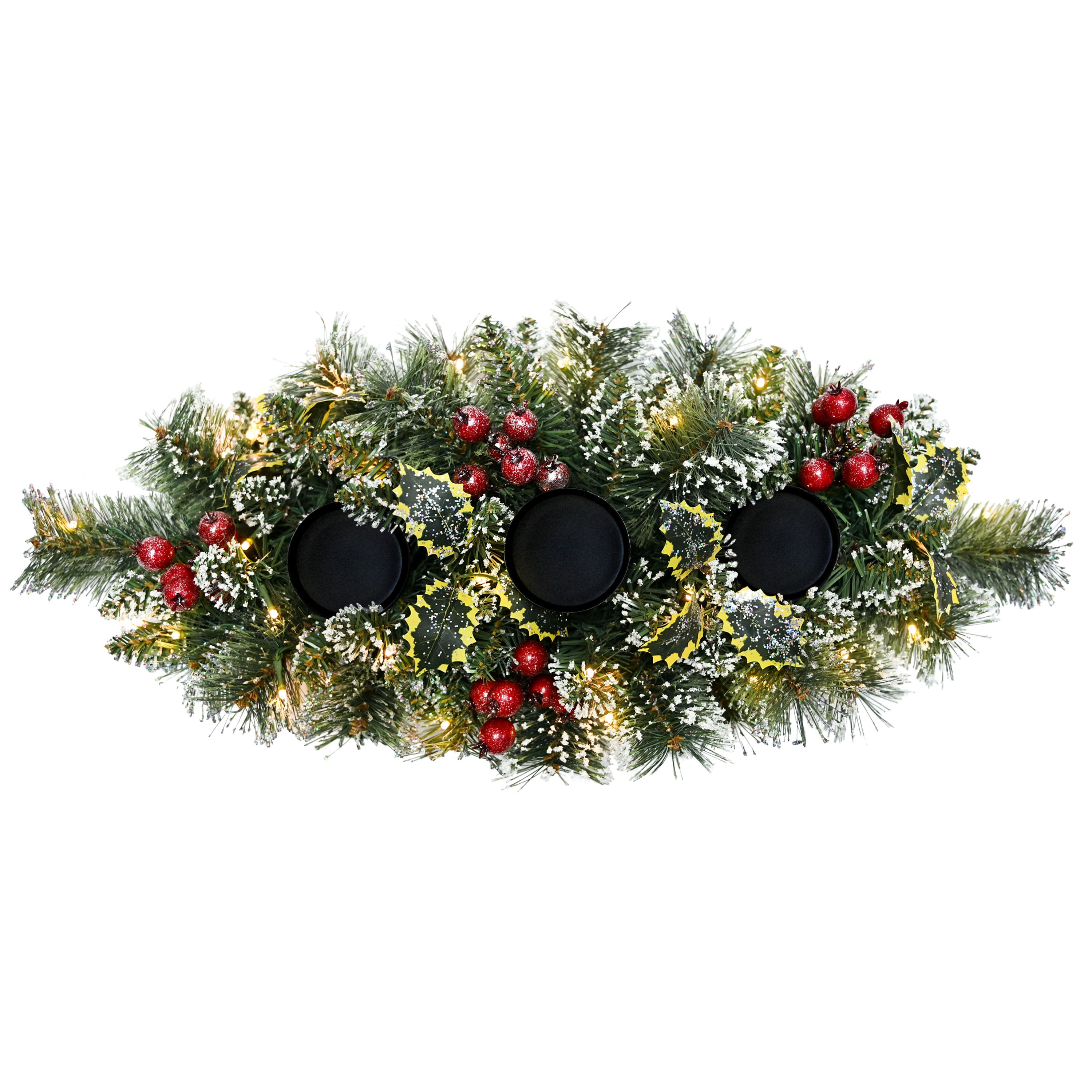 Puleo International 30" Pre-Lit Snowy Silverton Pine Artificial Christmas Centerpiece with Candle Holder | Michaels®
