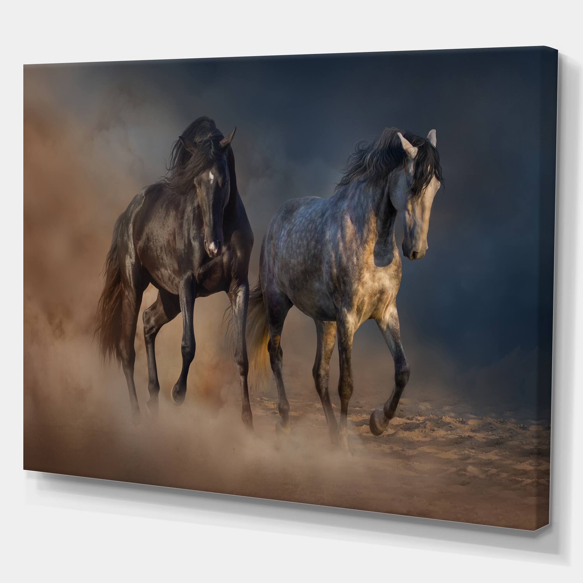 Designart - Black and white horse run - Animals photographyPrint on Wrapped Canvas