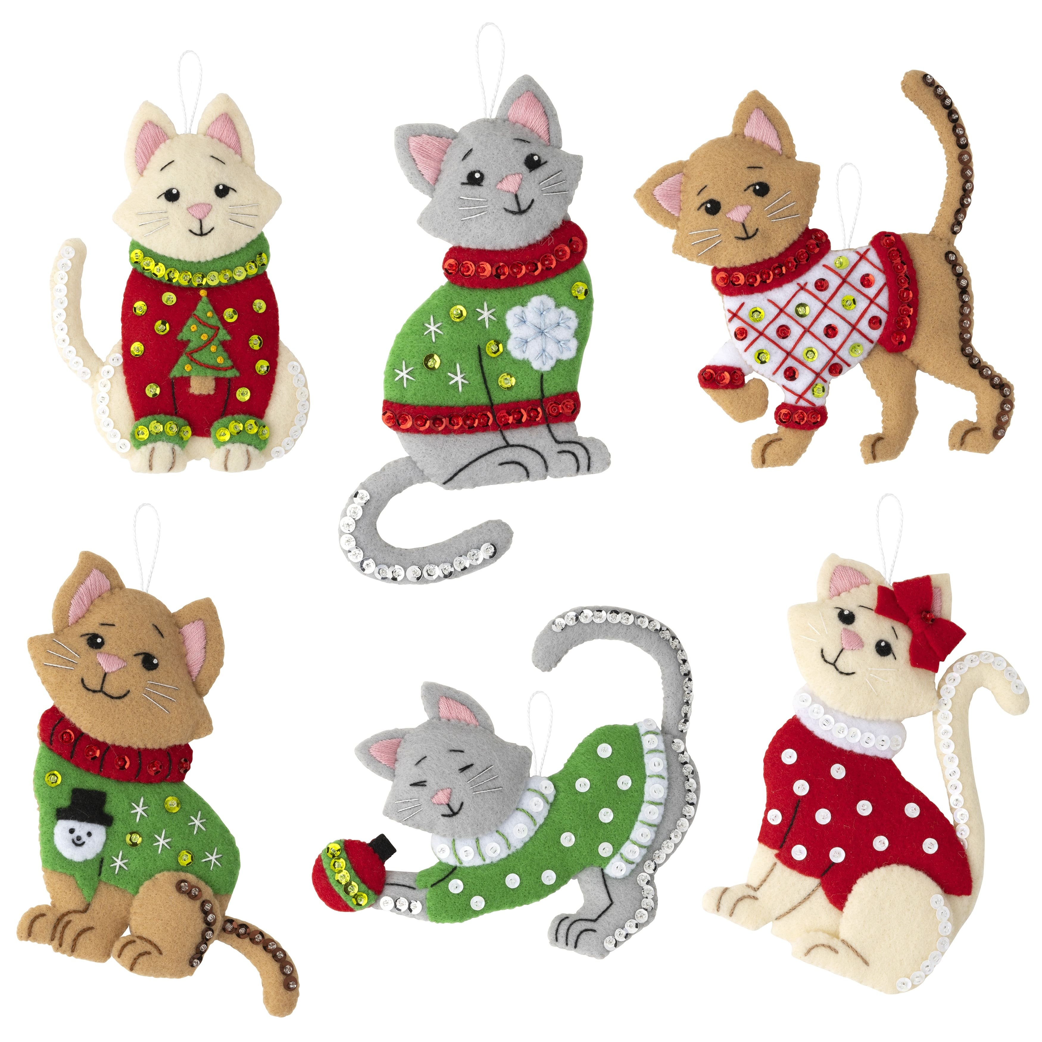 Bucilla® Cats in Ugly Sweaters Felt Ornaments Applique Kit Set