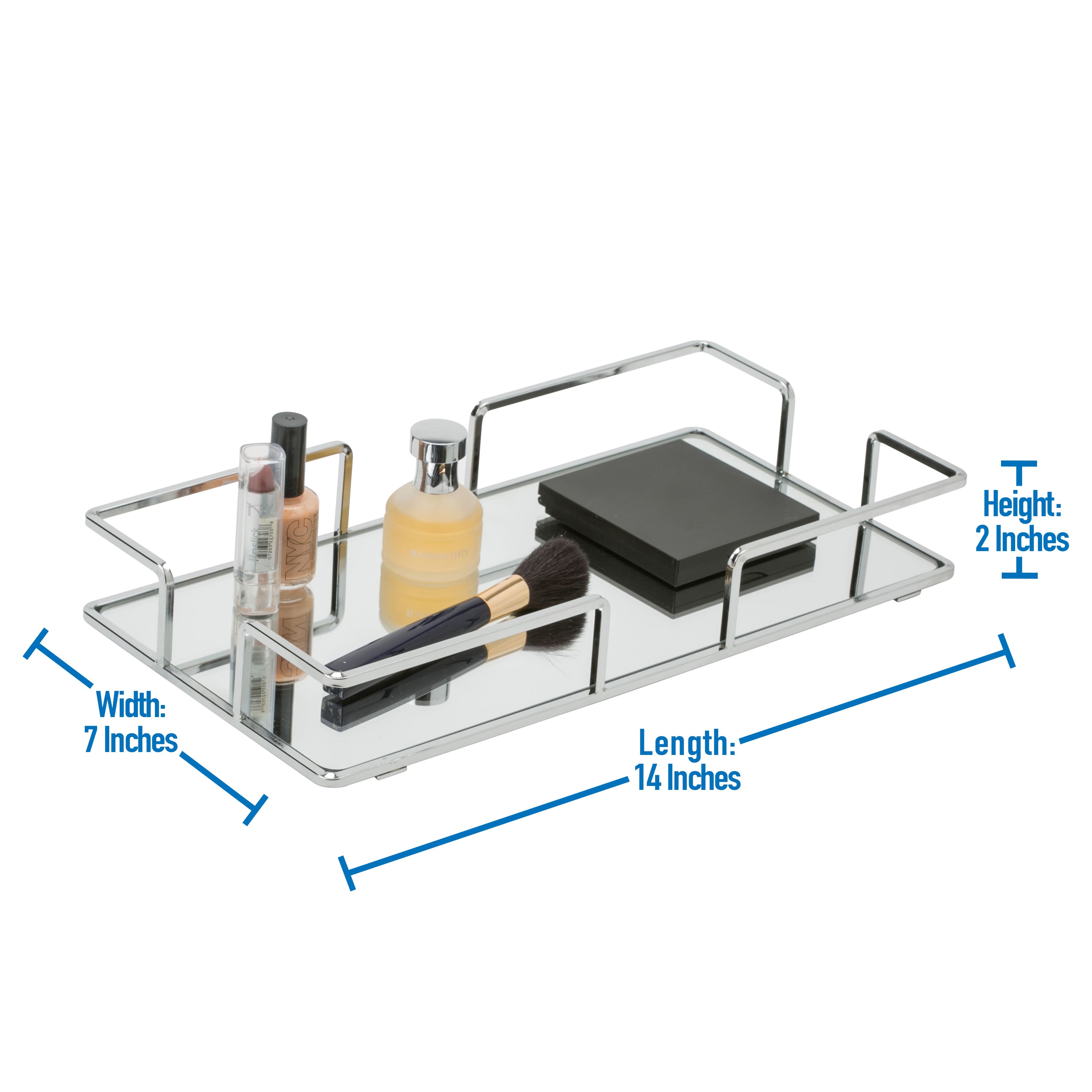Home Details 14" Chrome Modern Rectangular Mirror Vanity Tray