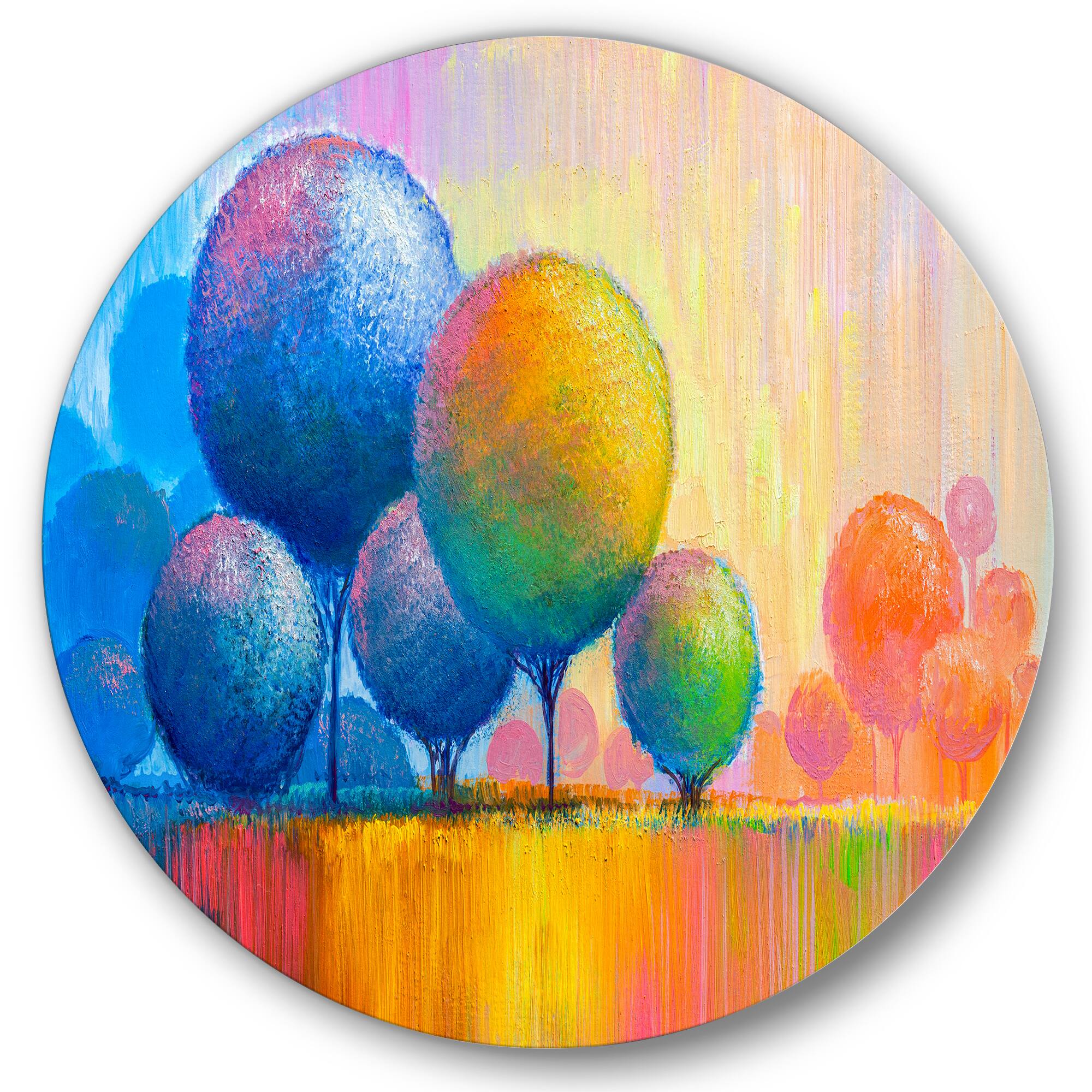Designart - Colourful Ornamental Trees VII - Modern Metal Circle Wall Art