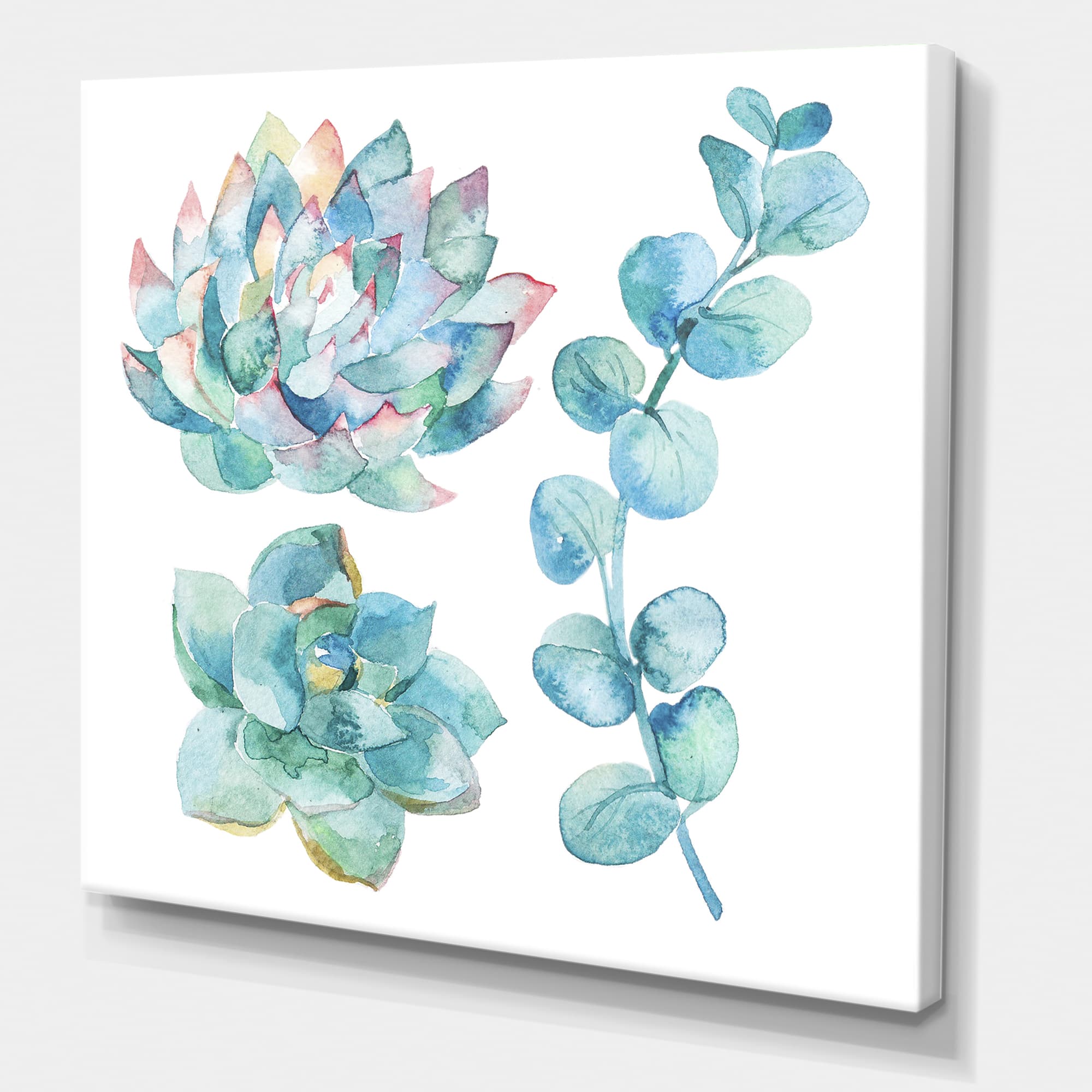 Designart - Eucalyptus Leaves and Succulents - Traditional Canvas Wall Art Print