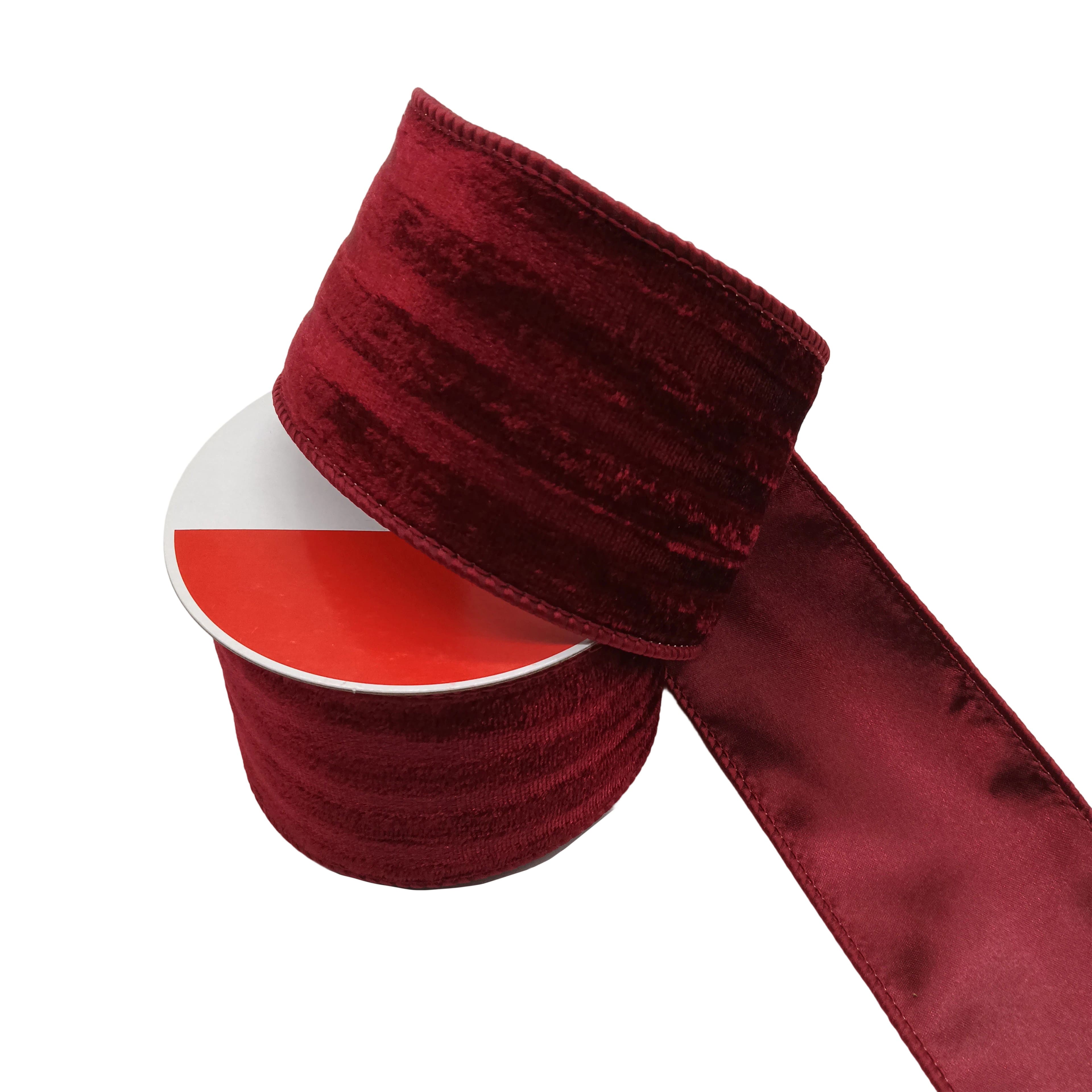 2.5" x 5yd. Burgundy Embossed Stripes Wired Velvet Ribbon by Celebrate It®
