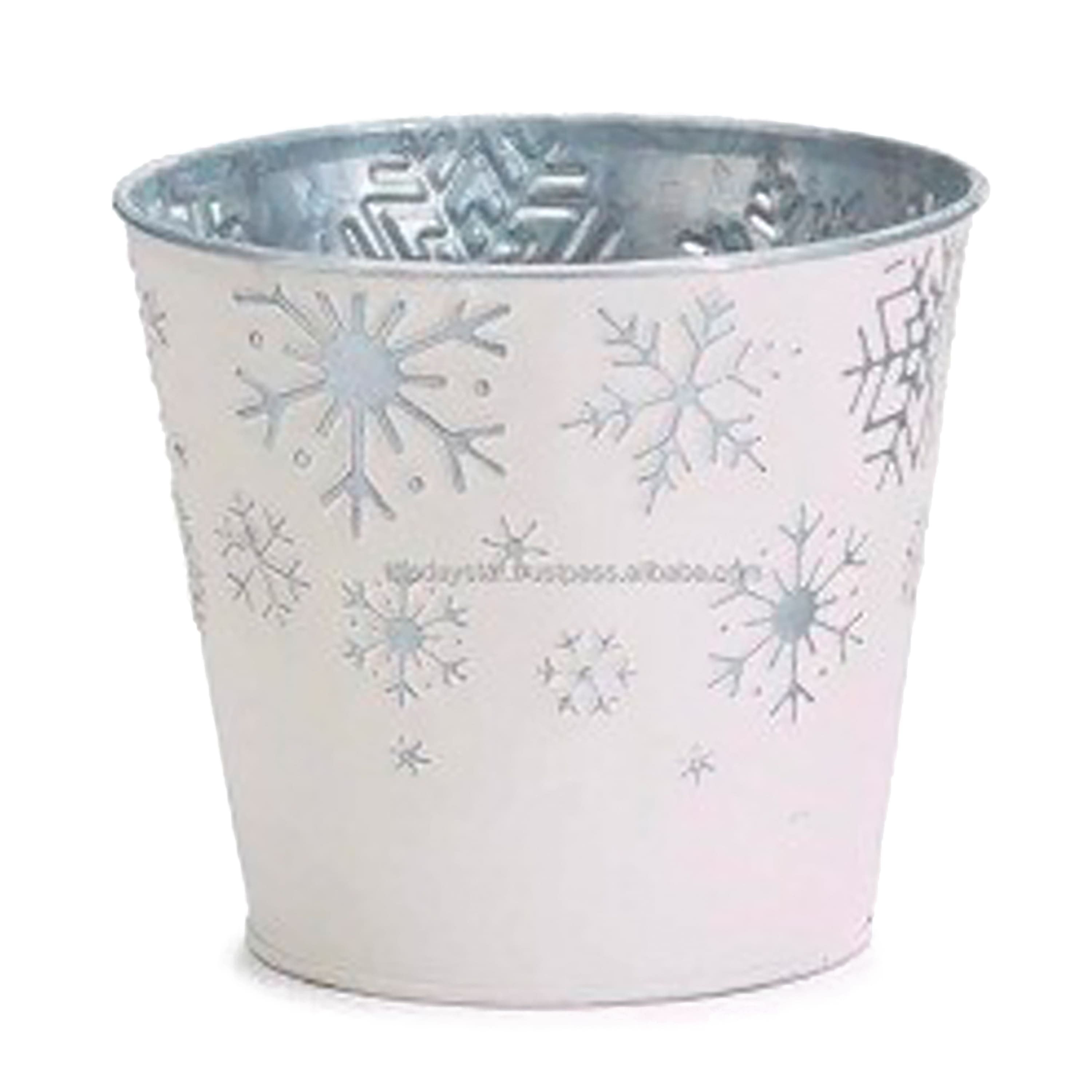 White Metal Galvanized Christmas Planter with Snowflakes Sets, 2ct.