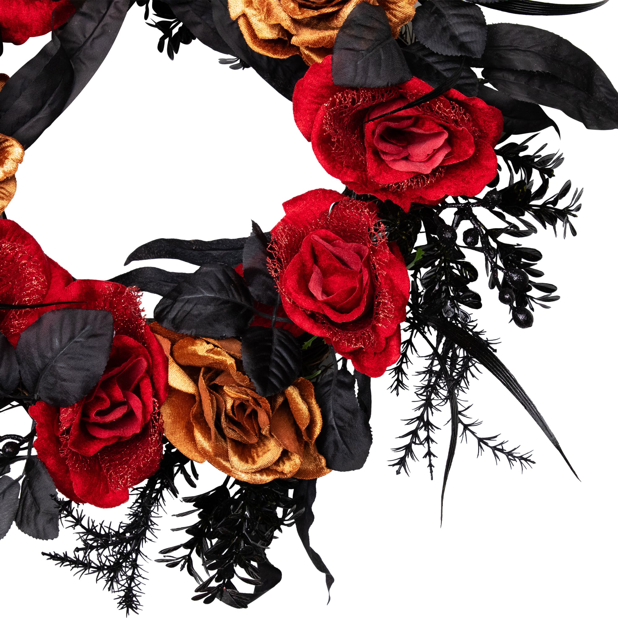 22" Red & Gold Roses with Black Foliage Halloween Wreath
