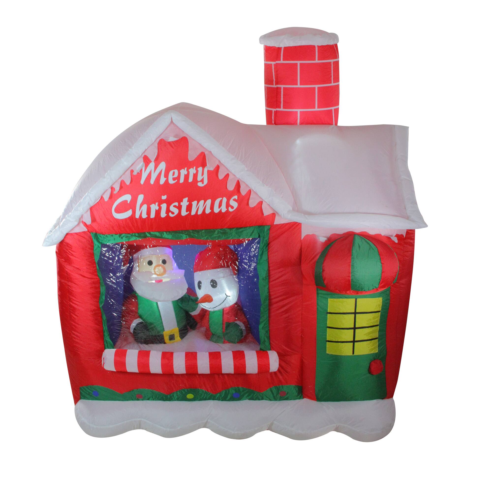 5.5ft. Pre-Lit Red & White Inflatable Santa's Workshop Outdoor Christmas Yard Décor