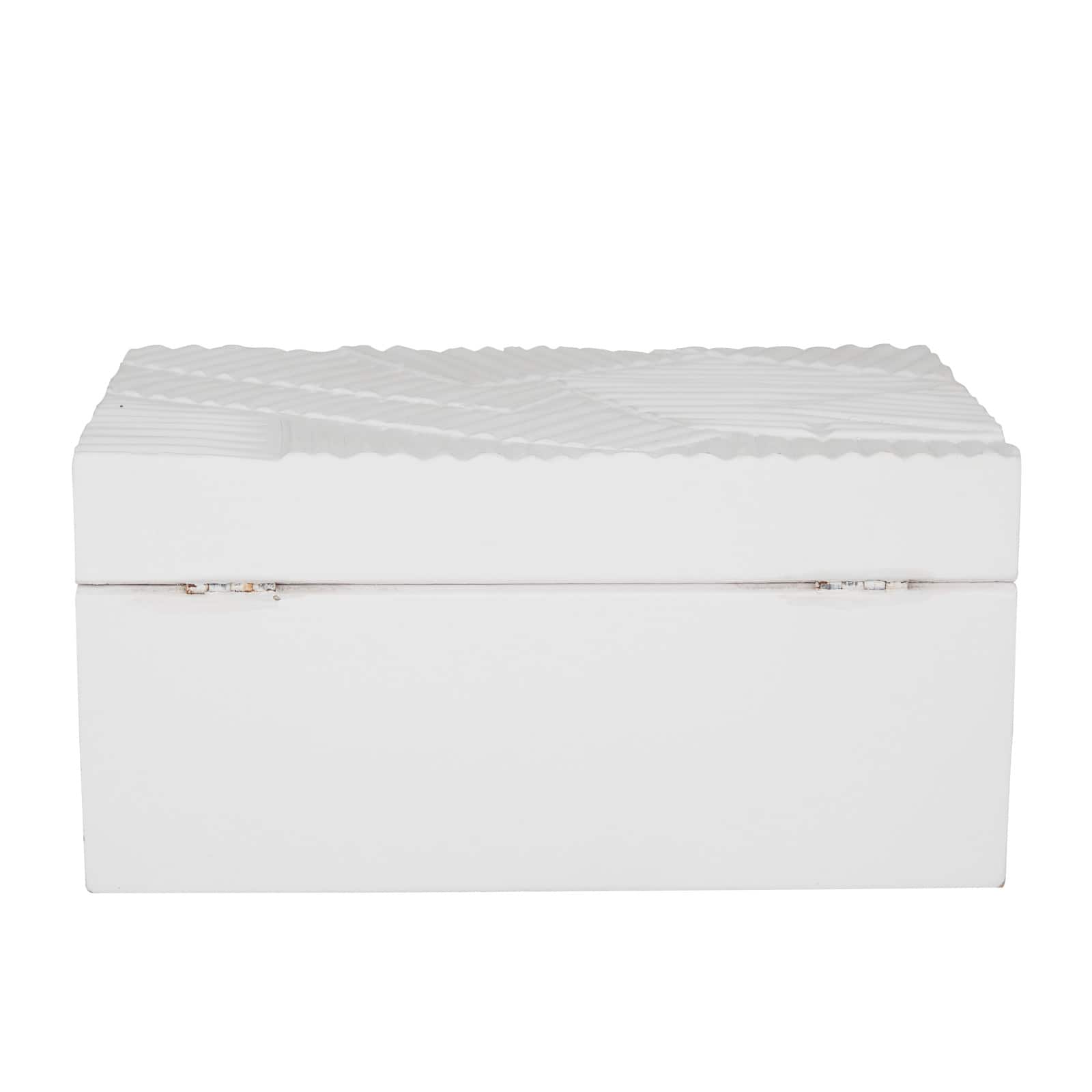 White Wood Intricate Carved Box with Hinged Lid Set