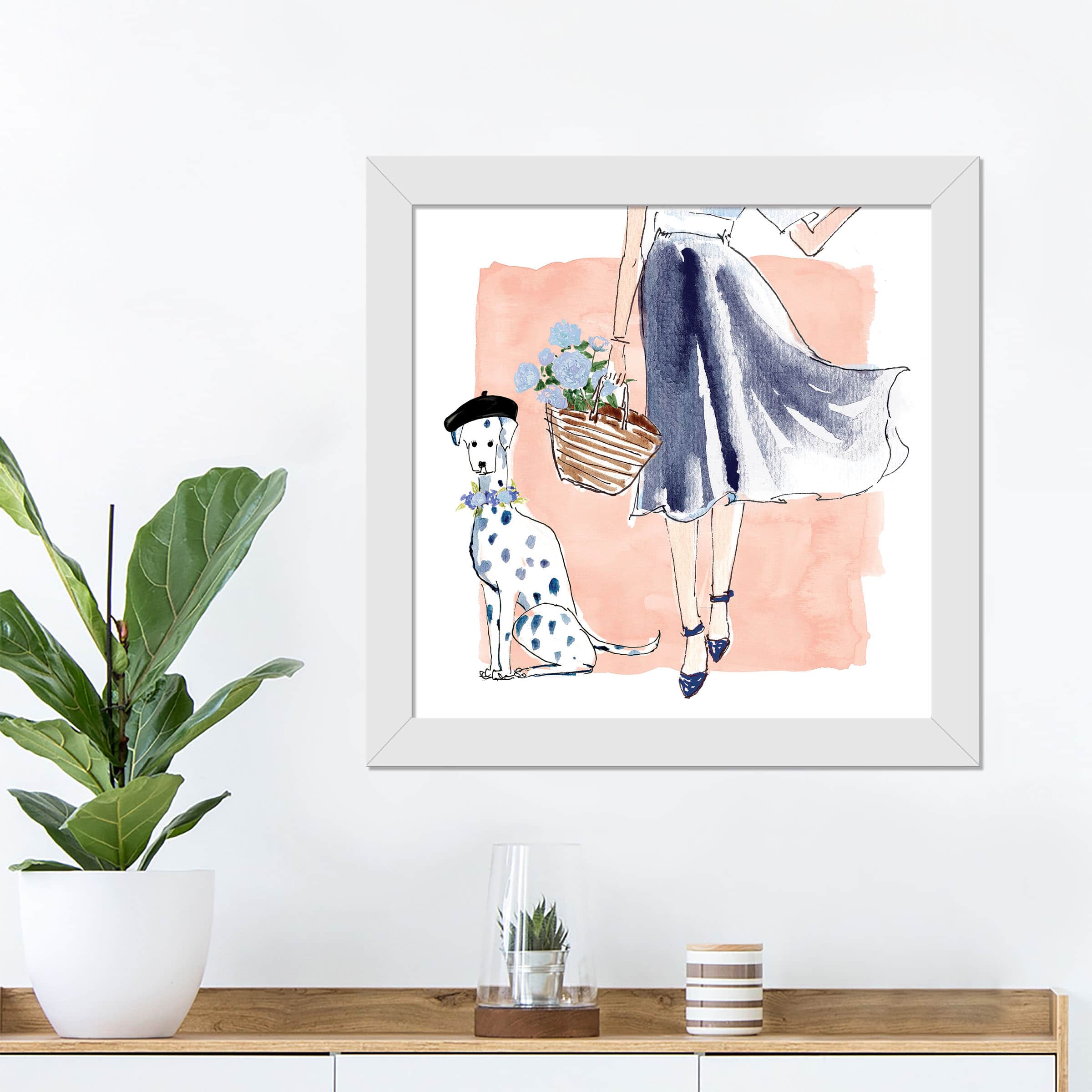 Parisian Fashion Girl Wall Print in White Frame