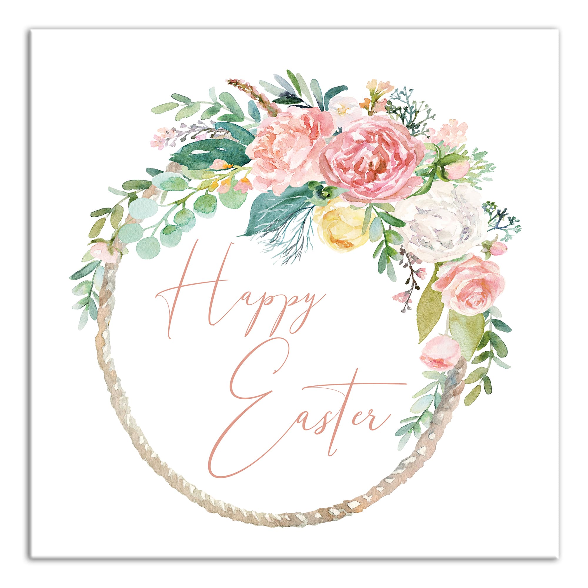 Happy Easter Floral Wreath 16" x 16" Canvas Wall Art