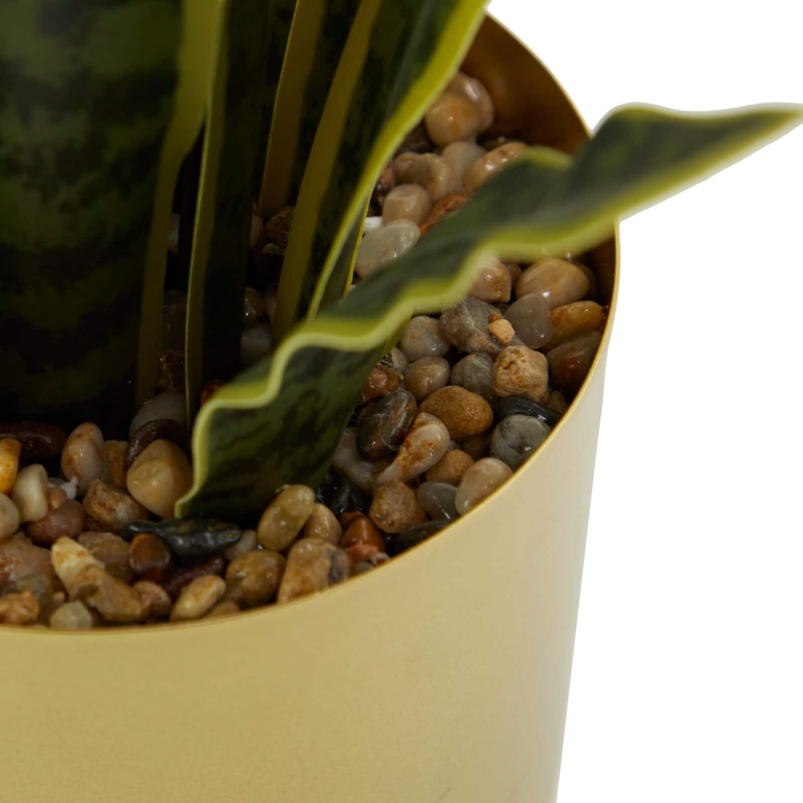 20" Green Snake Faux Foliage Artificial Plant with Gold Porcelain Pot