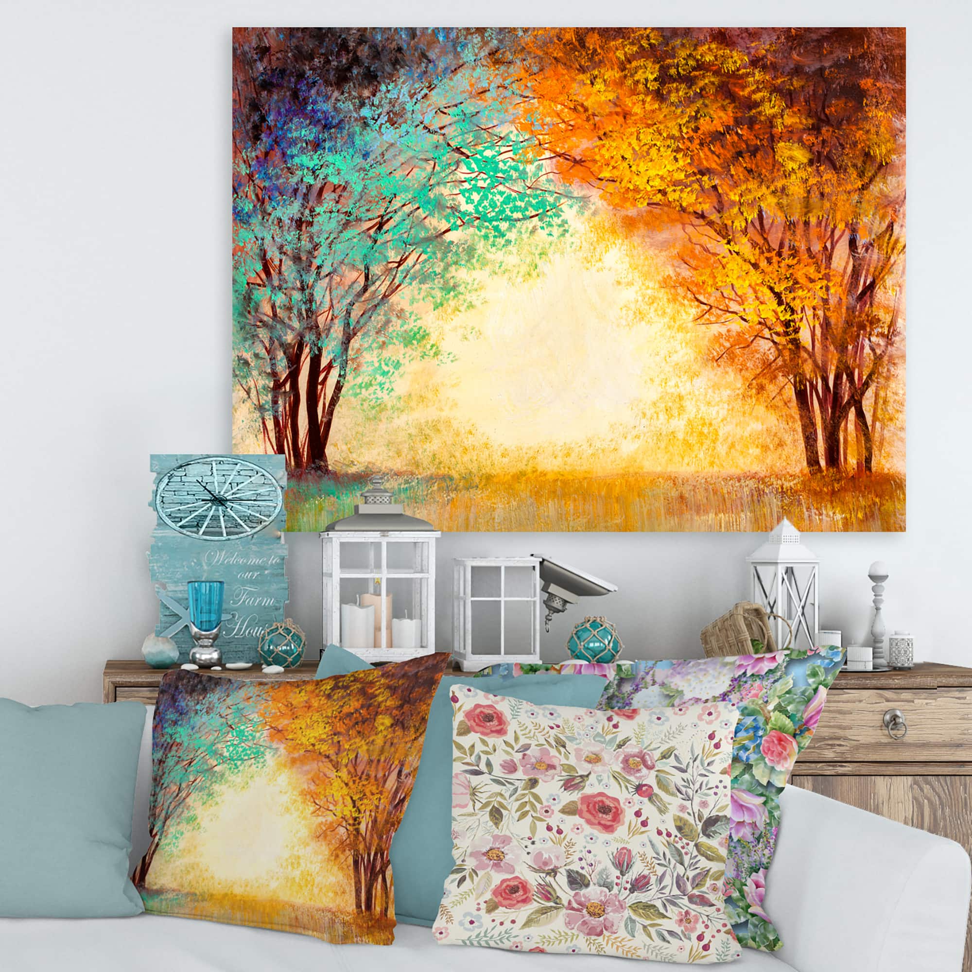 Designart - Alley Through The Park In Autumn Sunset - Traditional Canvas Wall Art Print