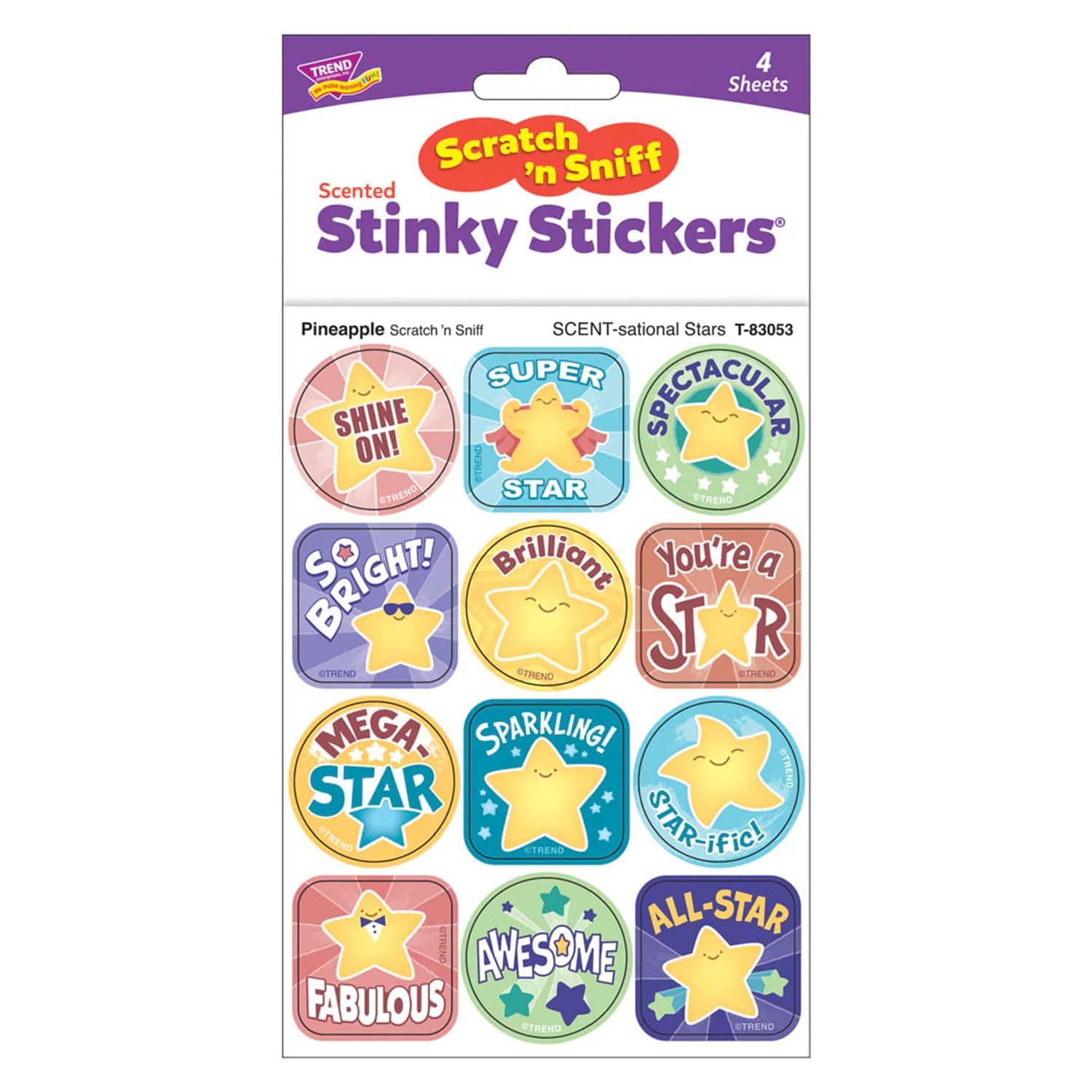 TREND Enterprises® SCENT-sational Stars, Pineapple Scent Scratch 'n Sniff Stinky Stickers®, 6 Packs of 48