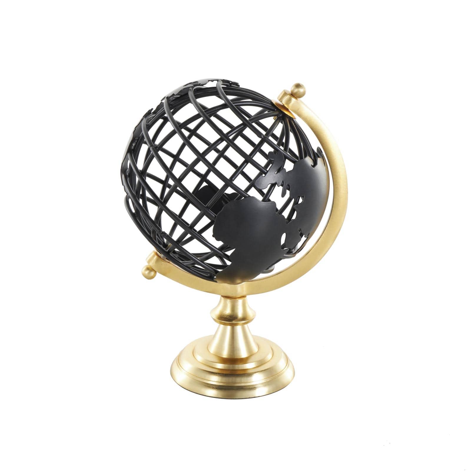 Black Aluminum Metal Open Framed World Educational & Geographic Earth Globe with Wire Exterior & Gold Base